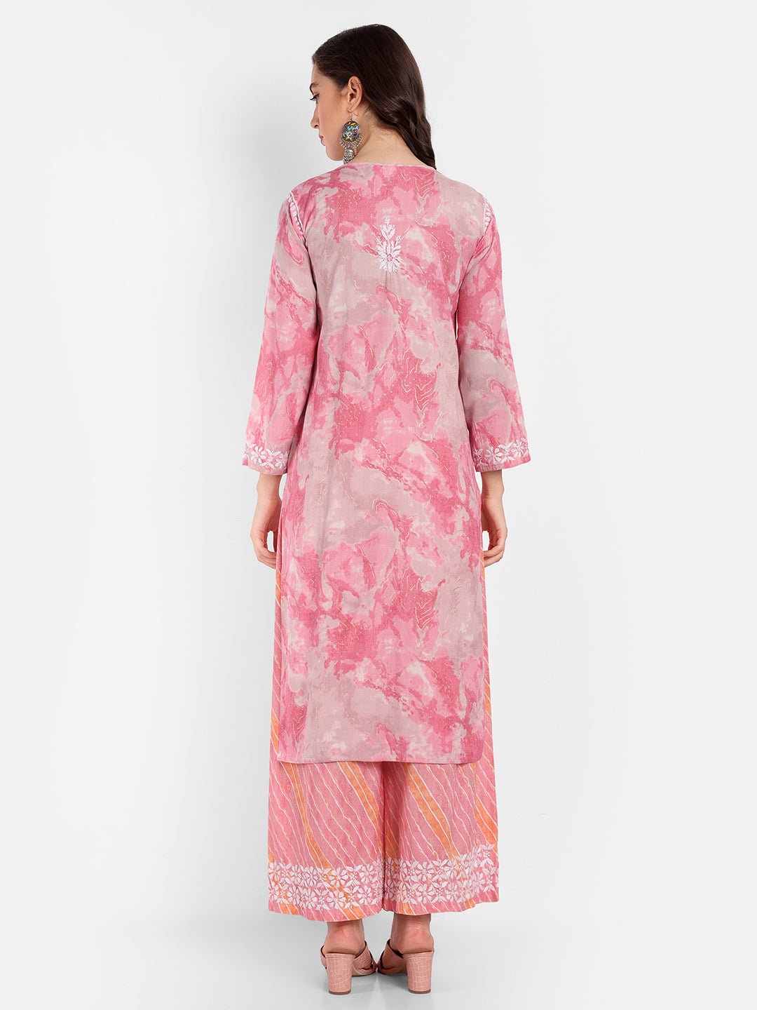 Lucknow Chikankari Hand Embroidered Kurta and Palazzo Set Rayon Slub - Indiankala4u