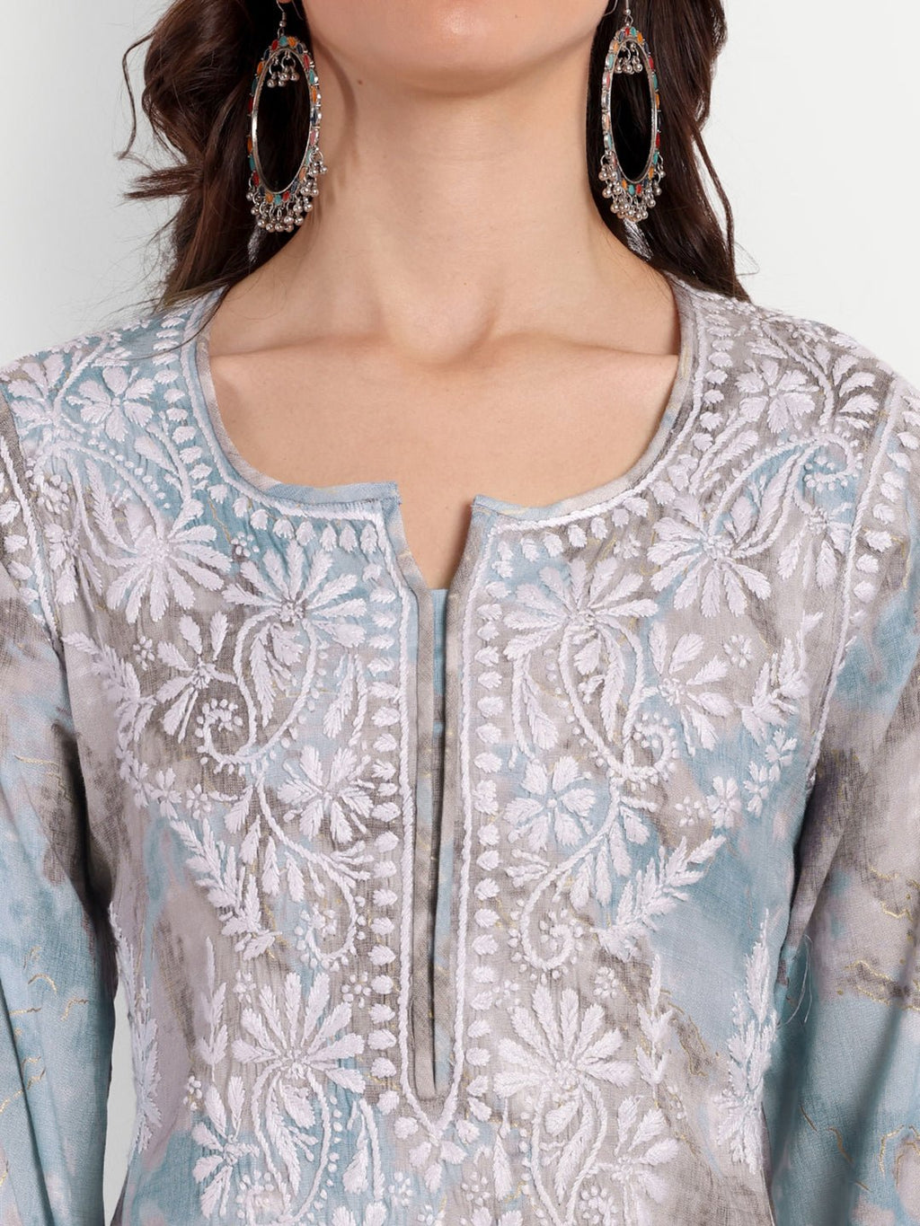 Lucknow Chikankari Hand Embroidered Kurta and Palazzo Set Rayon Slub - Indiankala4u