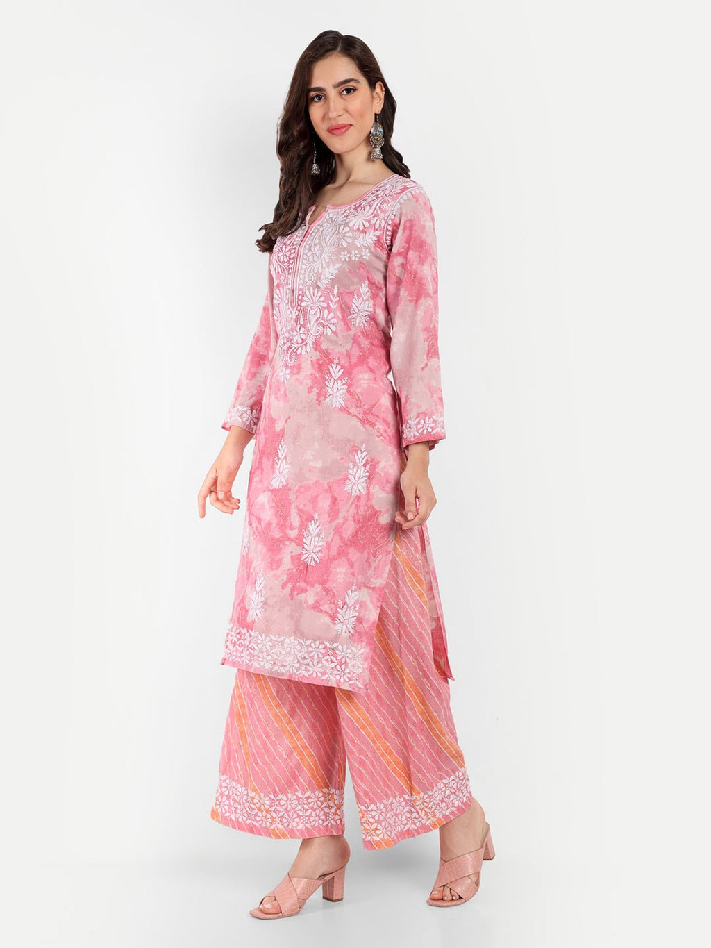 Lucknow Chikankari Hand Embroidered Kurta and Palazzo Set Rayon Slub - Indiankala4u
