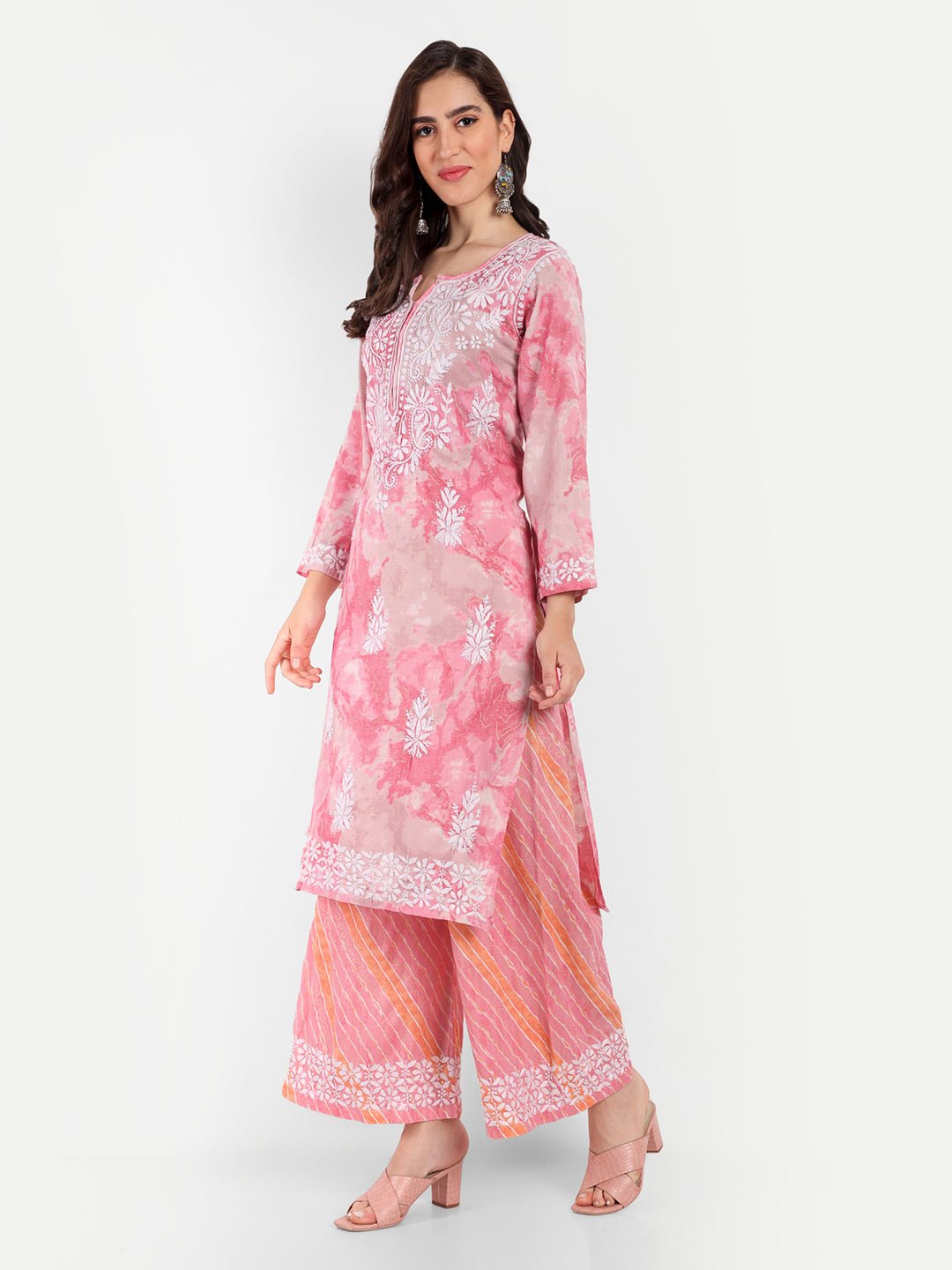 Lucknow Chikankari Hand Embroidered Kurta and Palazzo Set Rayon Slub - Indiankala4u