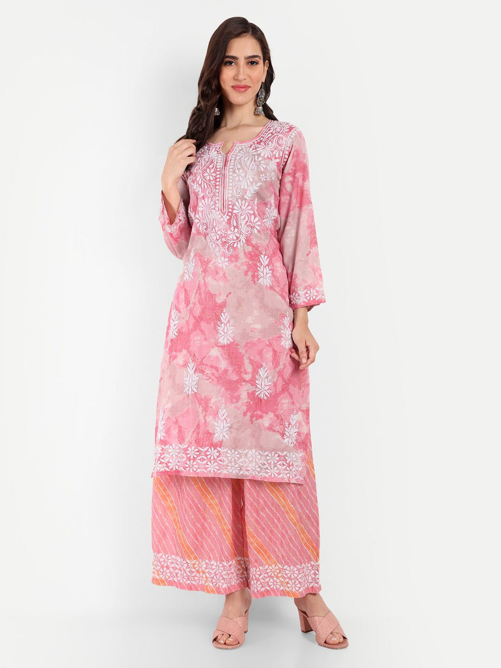 Lucknow Chikankari Hand Embroidered Kurta and Palazzo Set Rayon Slub - Indiankala4u