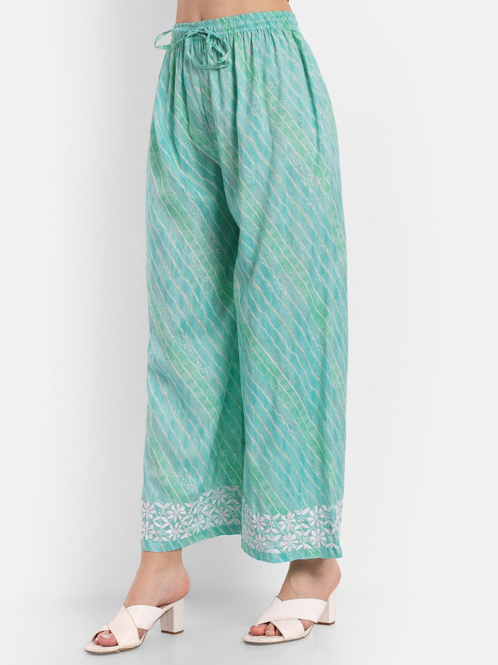 Lucknow Chikankari Hand Embroidered Kurta and Palazzo Set Rayon Slub - Indiankala4u