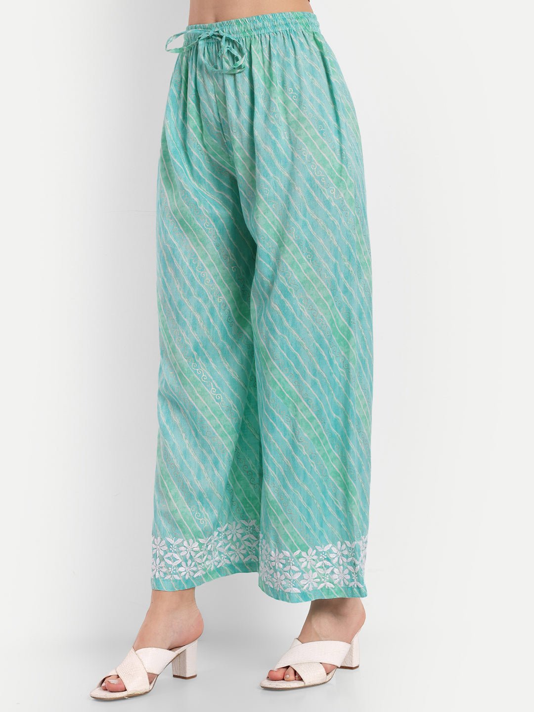 Lucknow Chikankari Hand Embroidered Kurta and Palazzo Set Rayon Slub - Indiankala4u