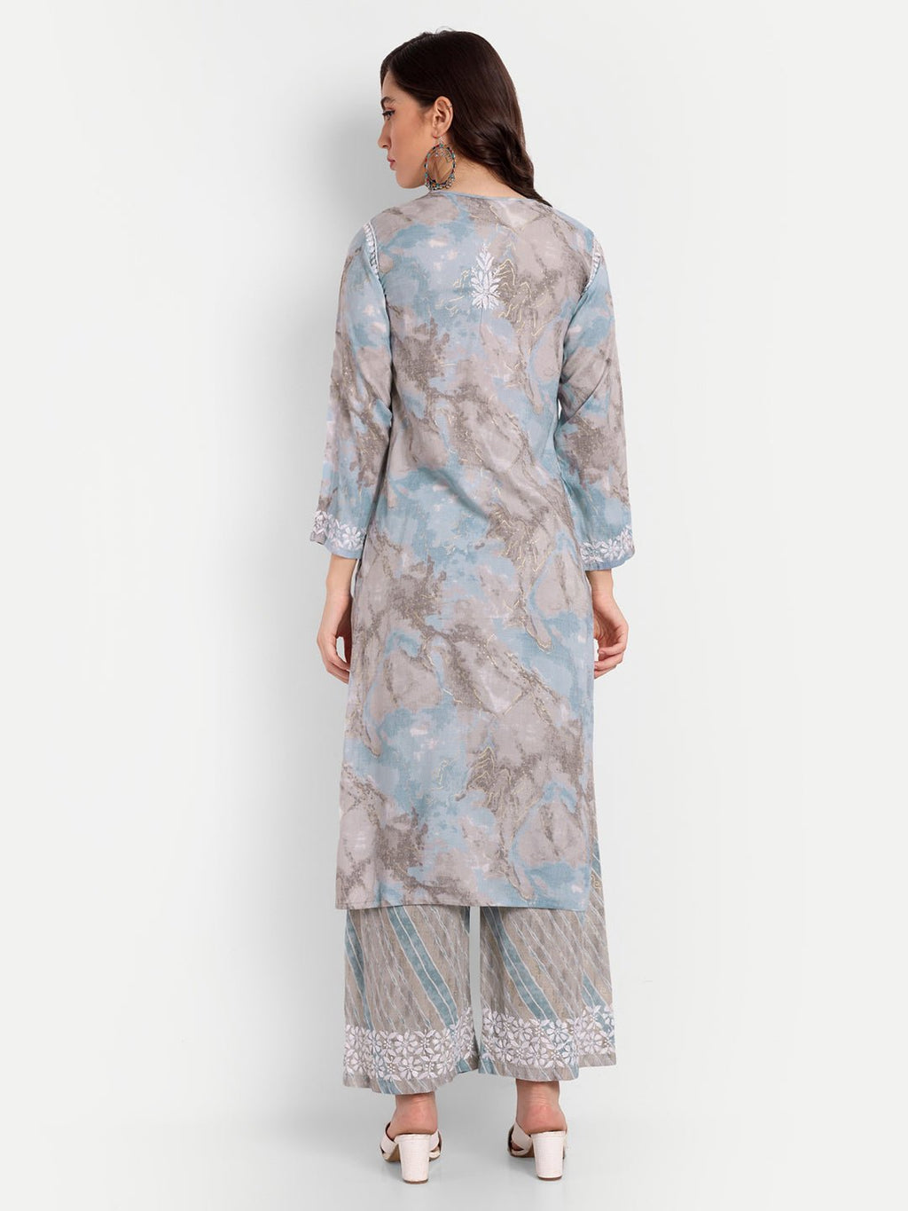 Lucknow Chikankari Hand Embroidered Kurta and Palazzo Set Rayon Slub - Indiankala4u