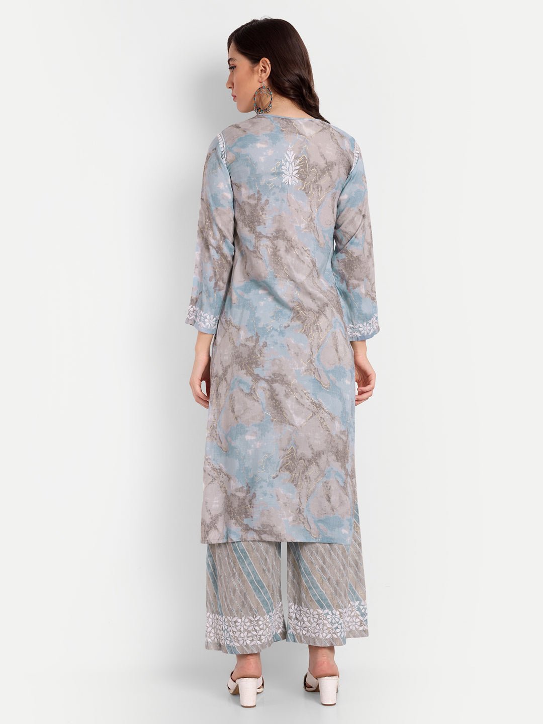Lucknow Chikankari Hand Embroidered Kurta and Palazzo Set Rayon Slub - Indiankala4u