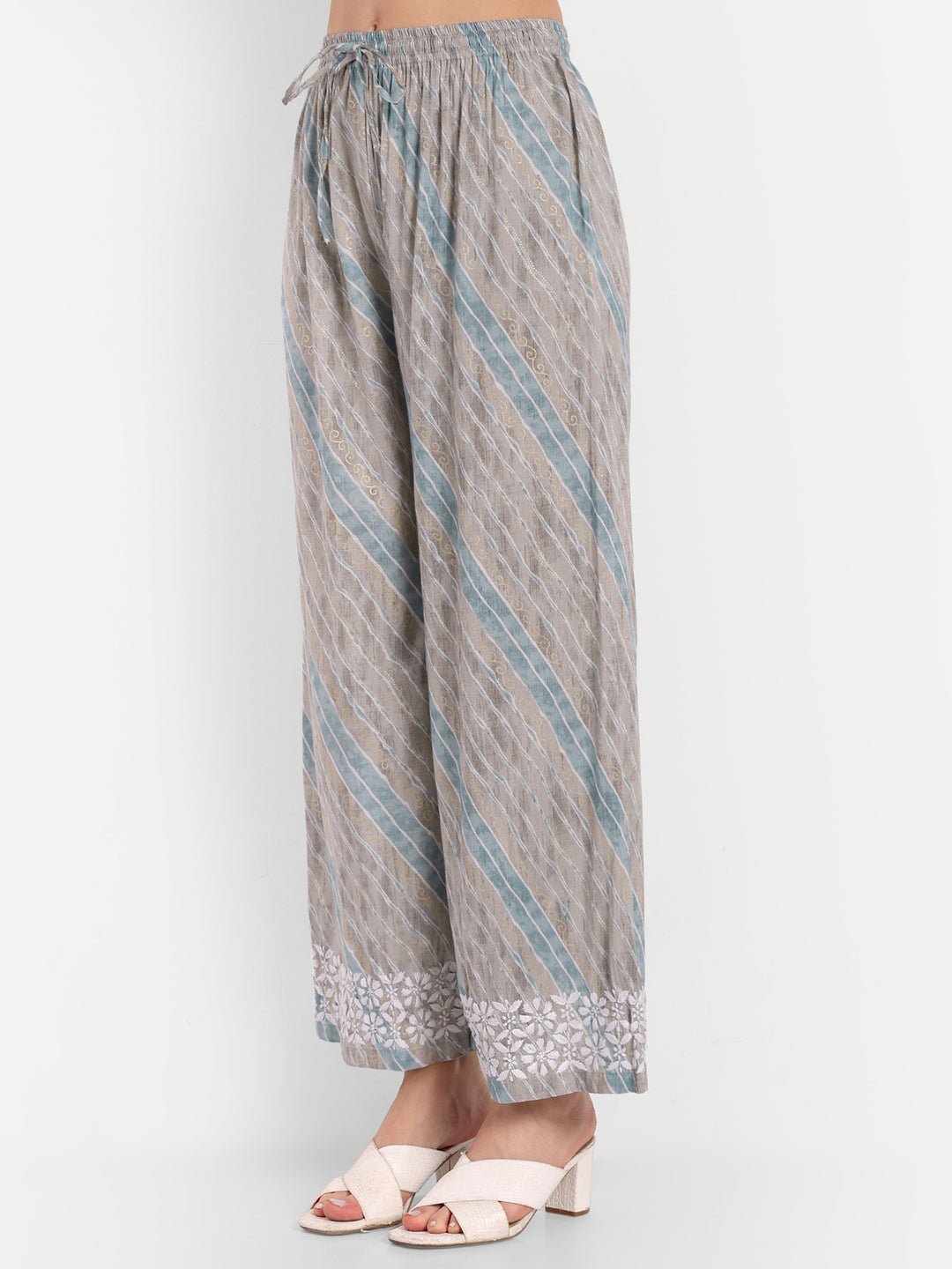 Lucknow Chikankari Hand Embroidered Kurta and Palazzo Set Rayon Slub - Indiankala4u