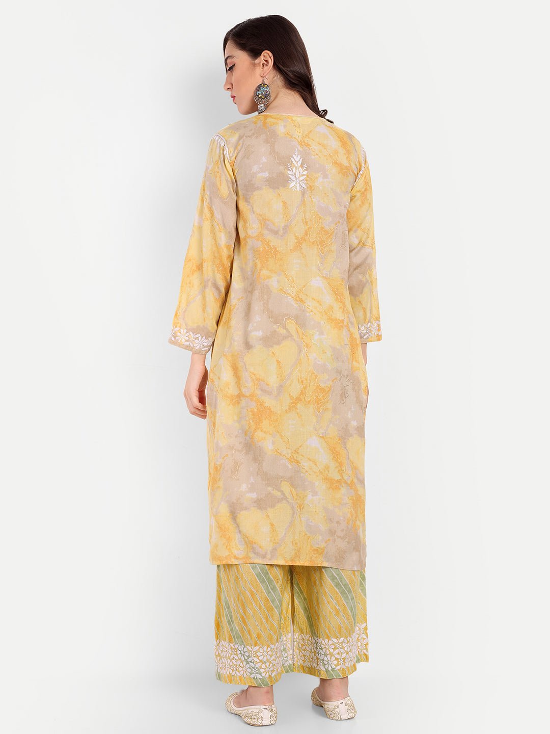 Lucknow Chikankari Hand Embroidered Kurta and Palazzo Set Rayon Slub - Indiankala4u