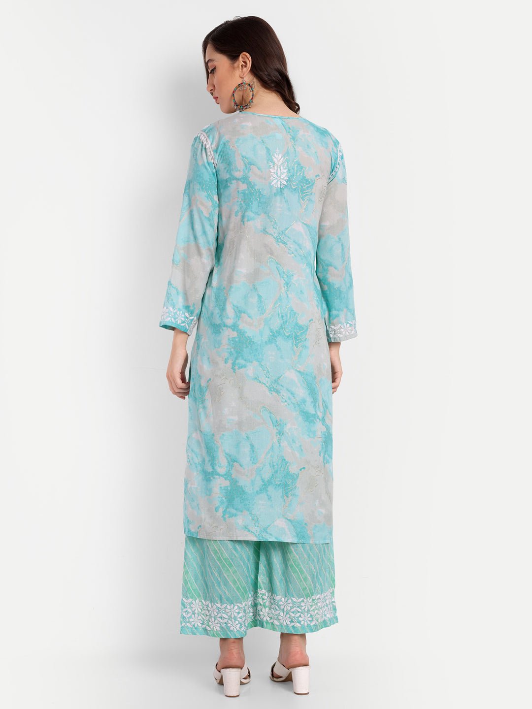 Lucknow Chikankari Hand Embroidered Kurta and Palazzo Set Rayon Slub - Indiankala4u