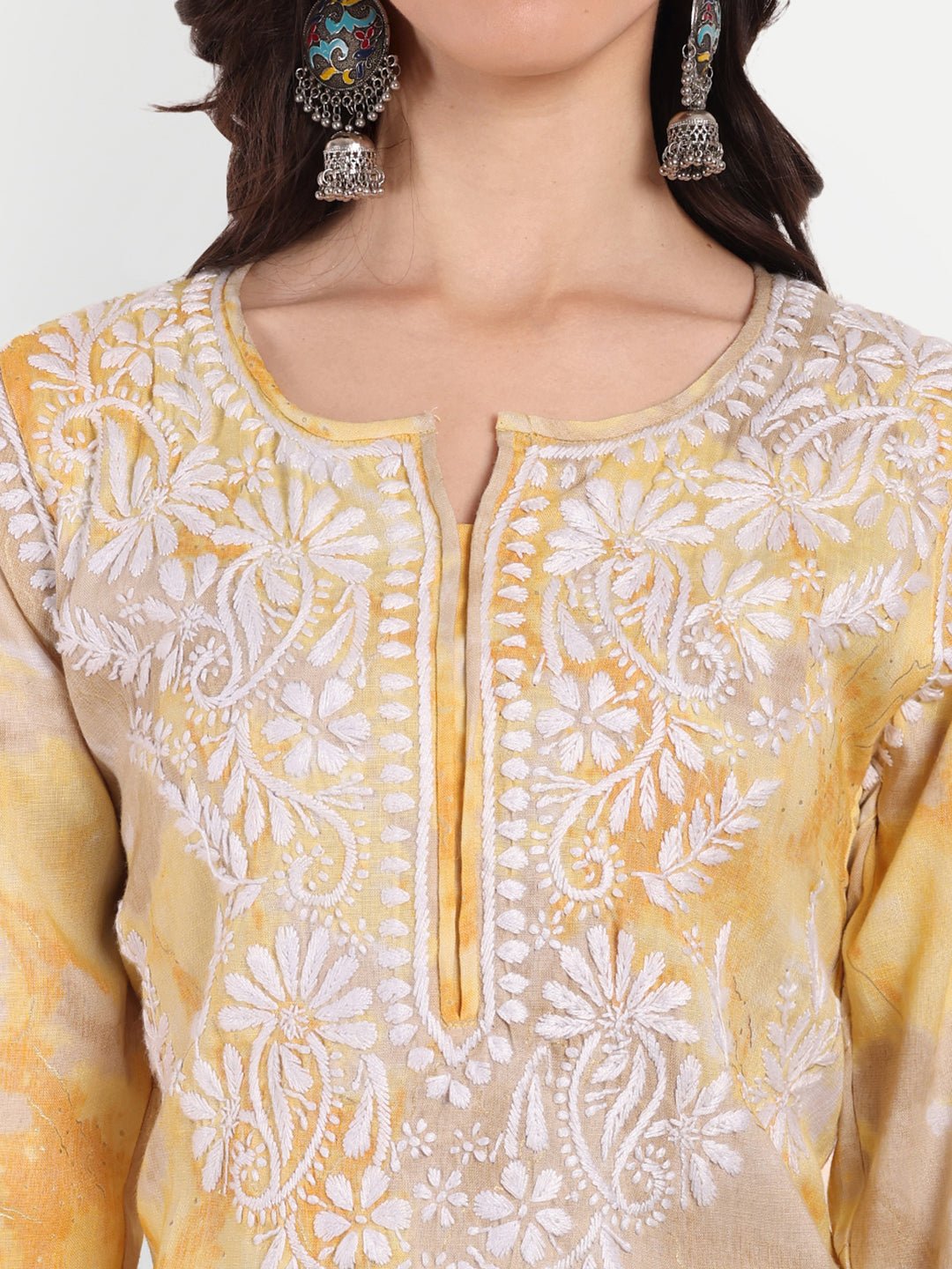 Lucknow Chikankari Hand Embroidered Kurta and Palazzo Set Rayon Slub - Indiankala4u