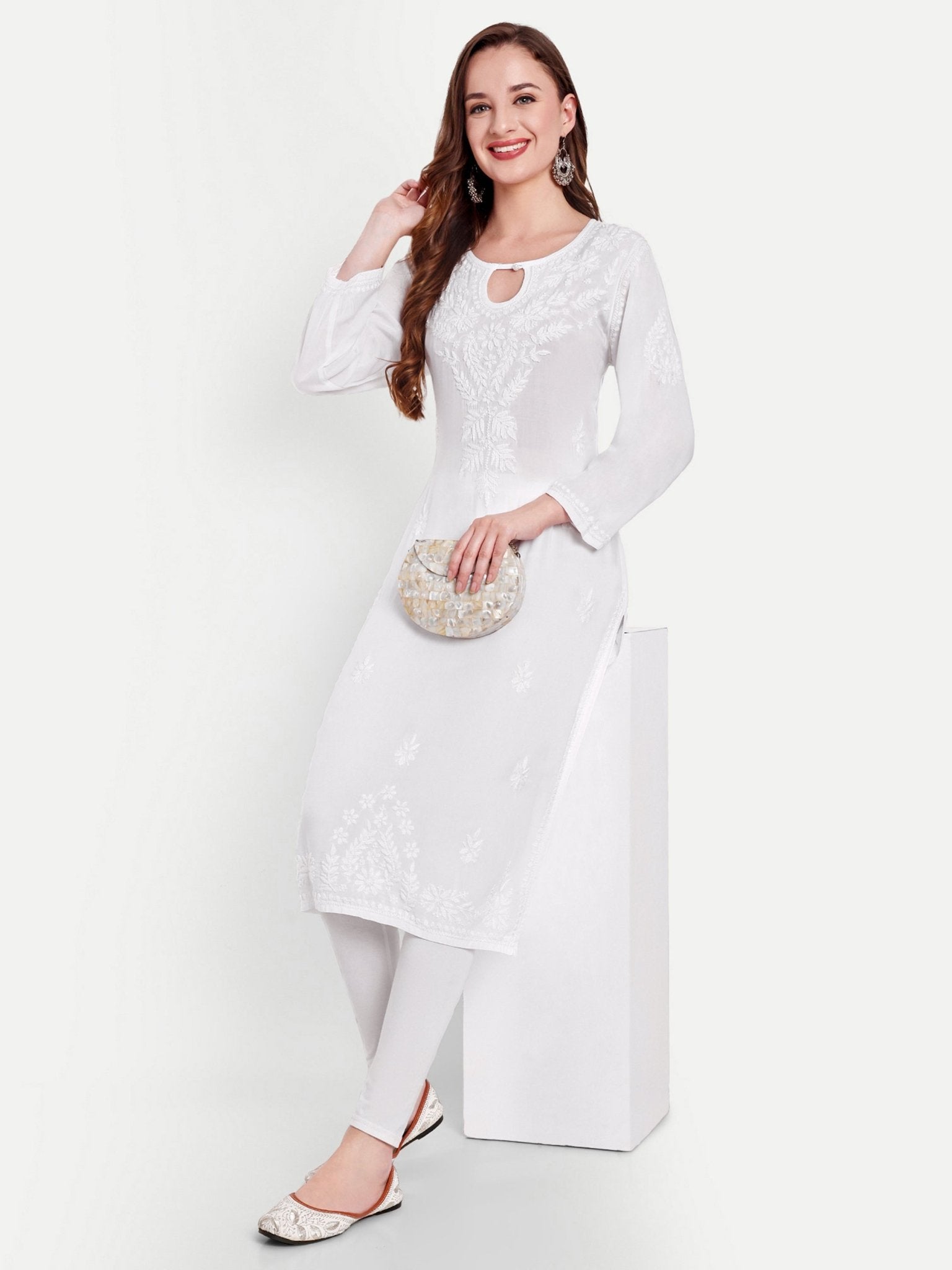 Lucknow Chikankari Hand Embroidered Kurta Modal Cotton - Indiankala4u