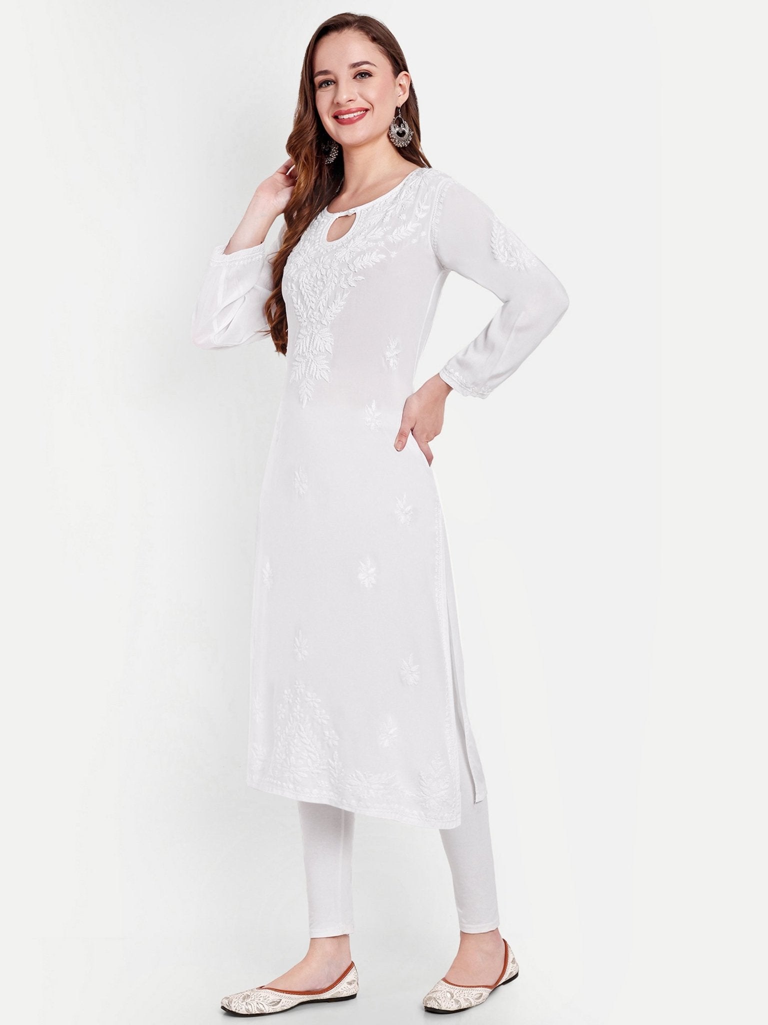Lucknow Chikankari Hand Embroidered Kurta Modal Cotton - Indiankala4u