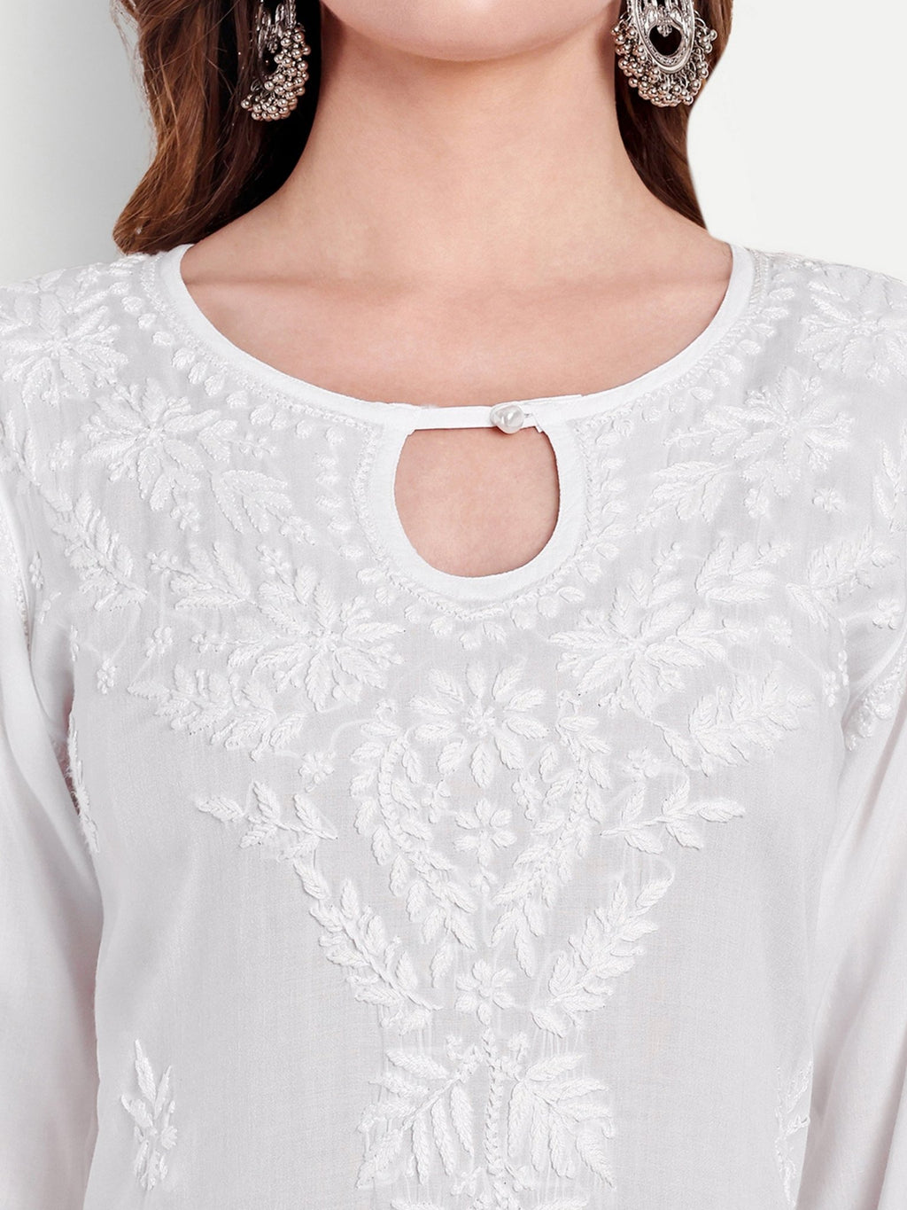 Lucknow Chikankari Hand Embroidered Kurta Modal Cotton - Indiankala4u