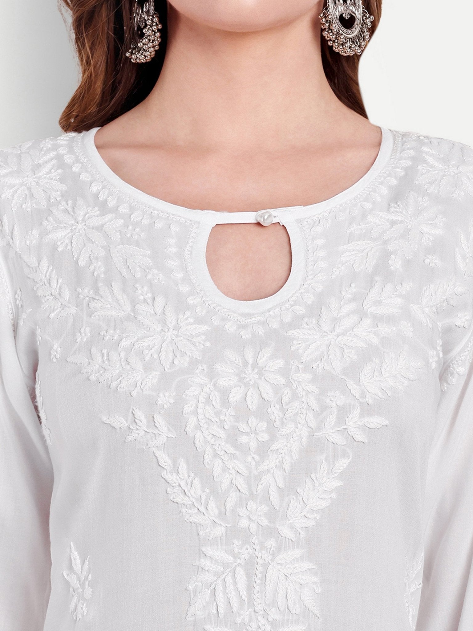 Lucknow Chikankari Hand Embroidered Kurta Modal Cotton - Indiankala4u