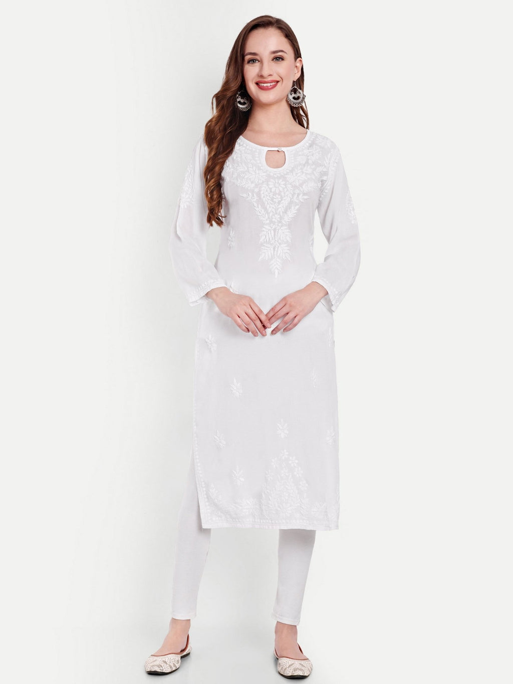 Lucknow Chikankari Hand Embroidered Kurta Modal Cotton - Indiankala4u