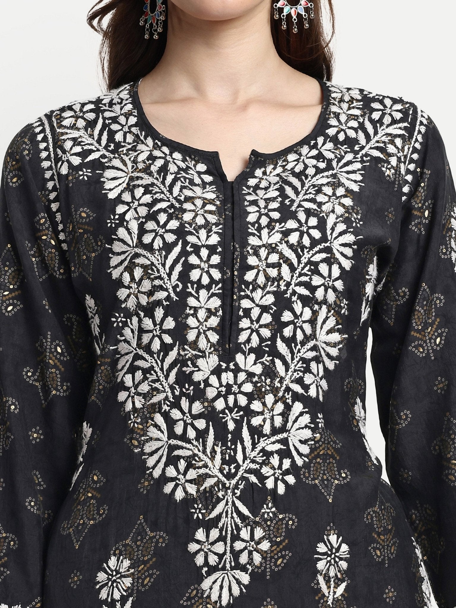 Lucknow Chikankari Hand Embroidered Kurta Muslin - Indiankala4u