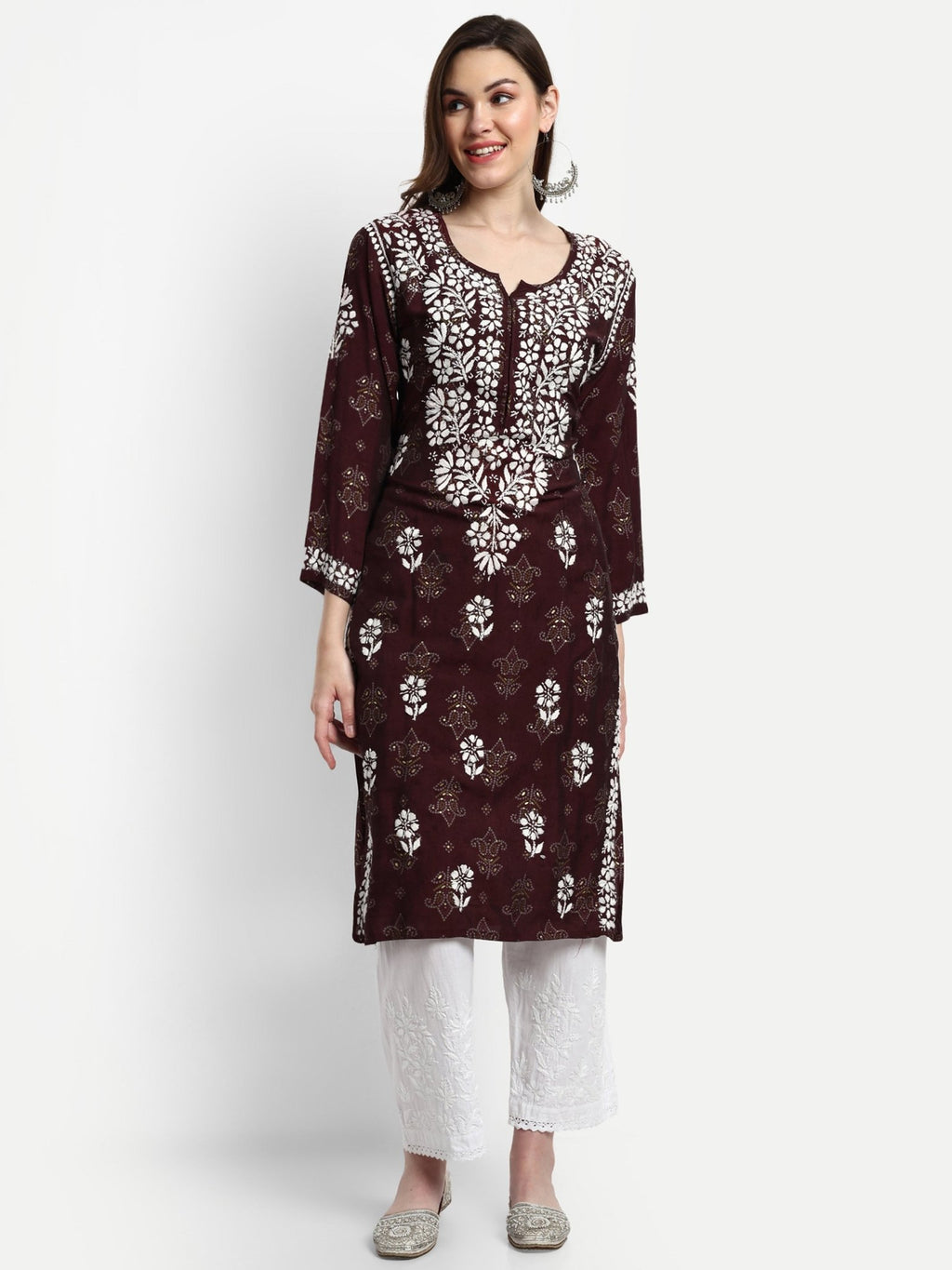 Lucknow Chikankari Hand Embroidered Kurta Muslin - Indiankala4u