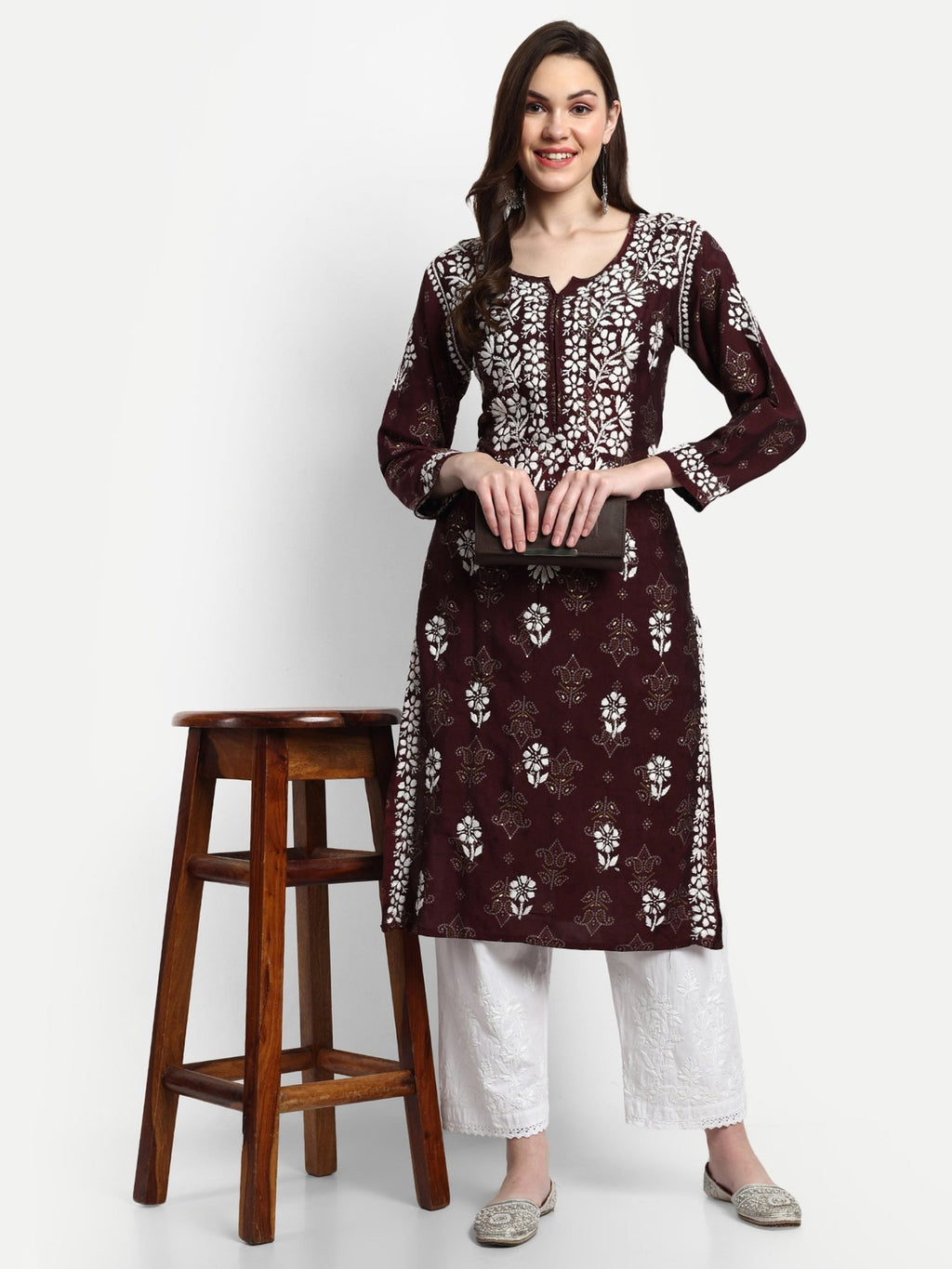 Lucknow Chikankari Hand Embroidered Kurta Muslin - Indiankala4u