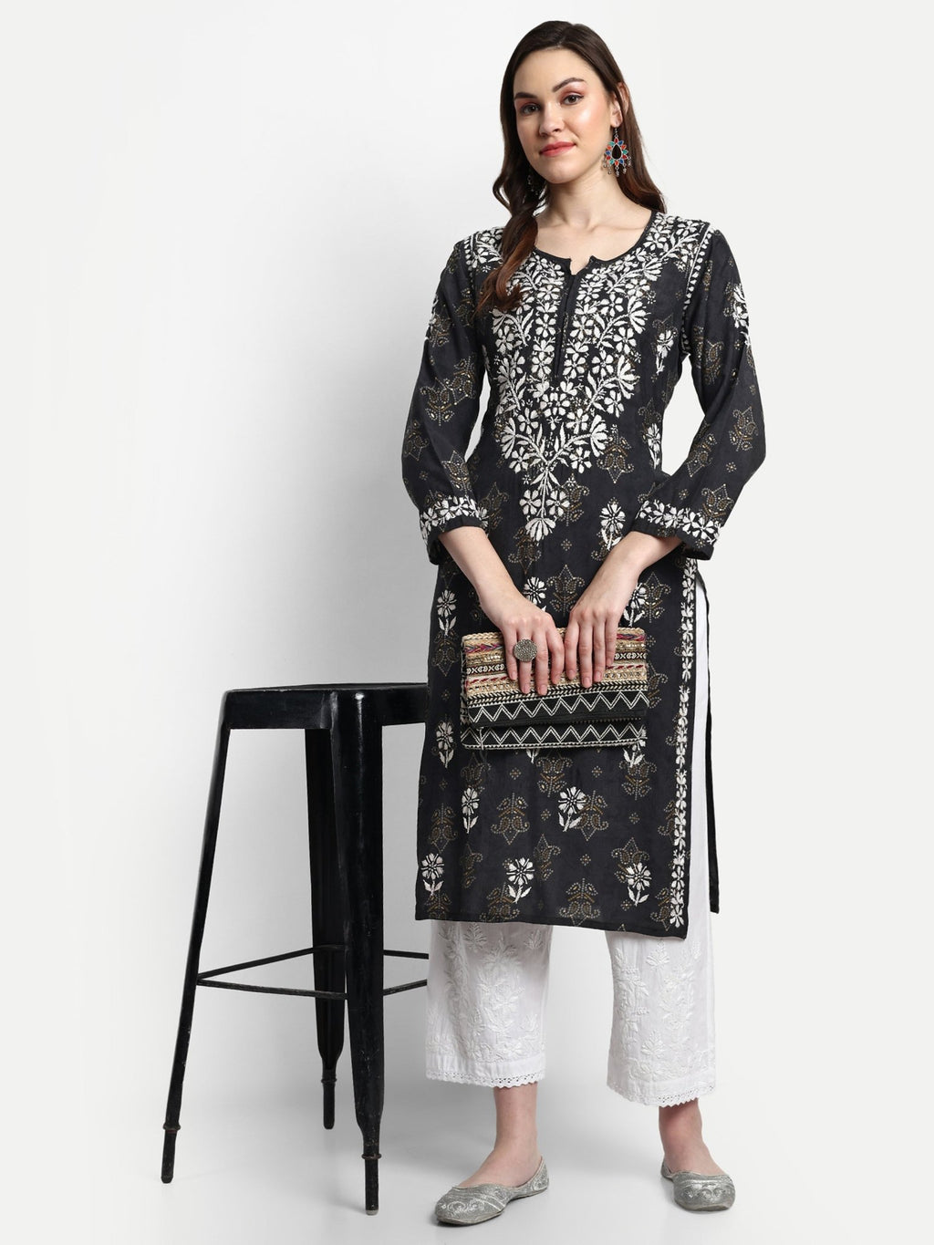 Lucknow Chikankari Hand Embroidered Kurta Muslin - Indiankala4u