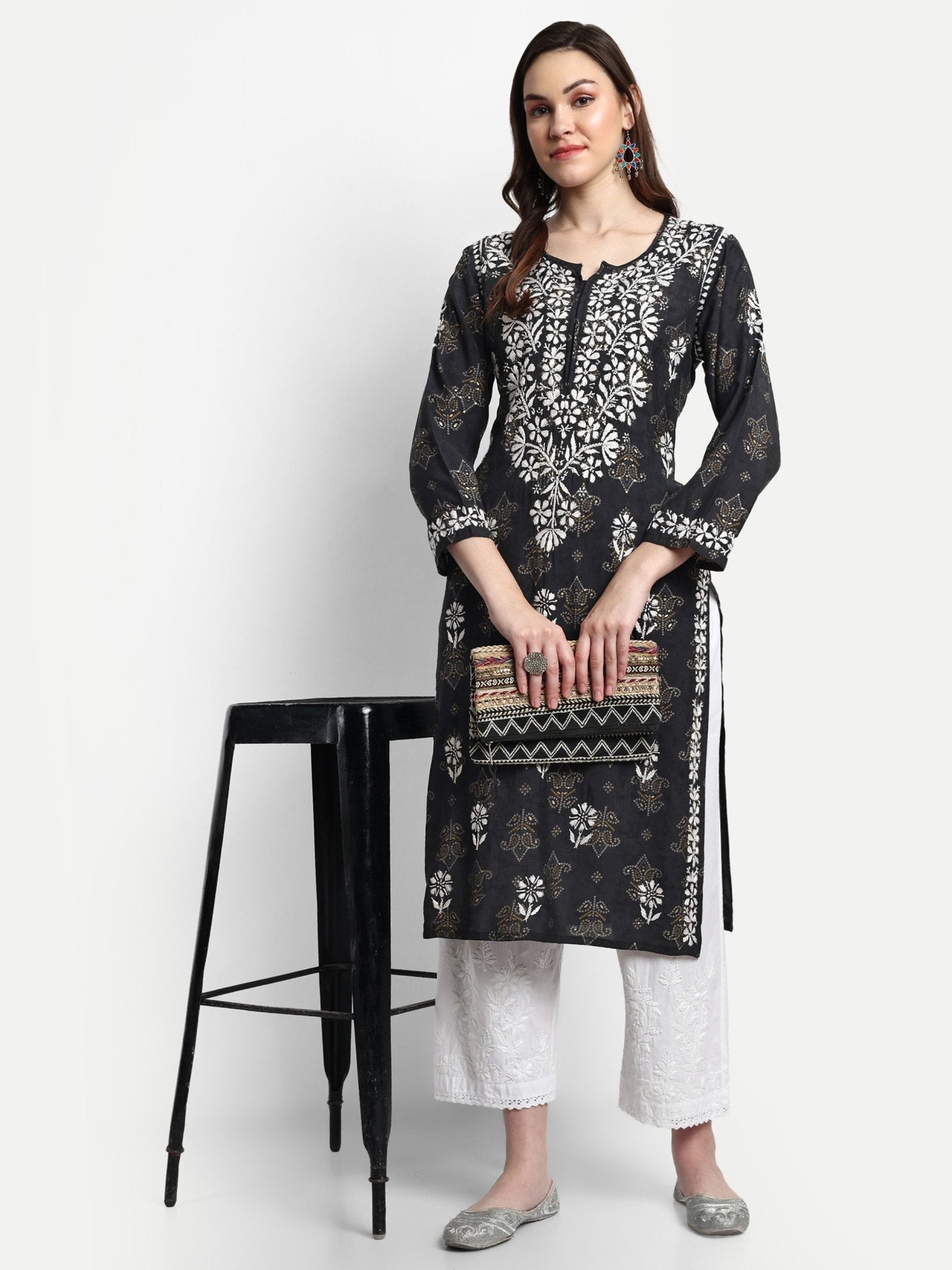 Lucknow Chikankari Hand Embroidered Kurta Muslin - Indiankala4u