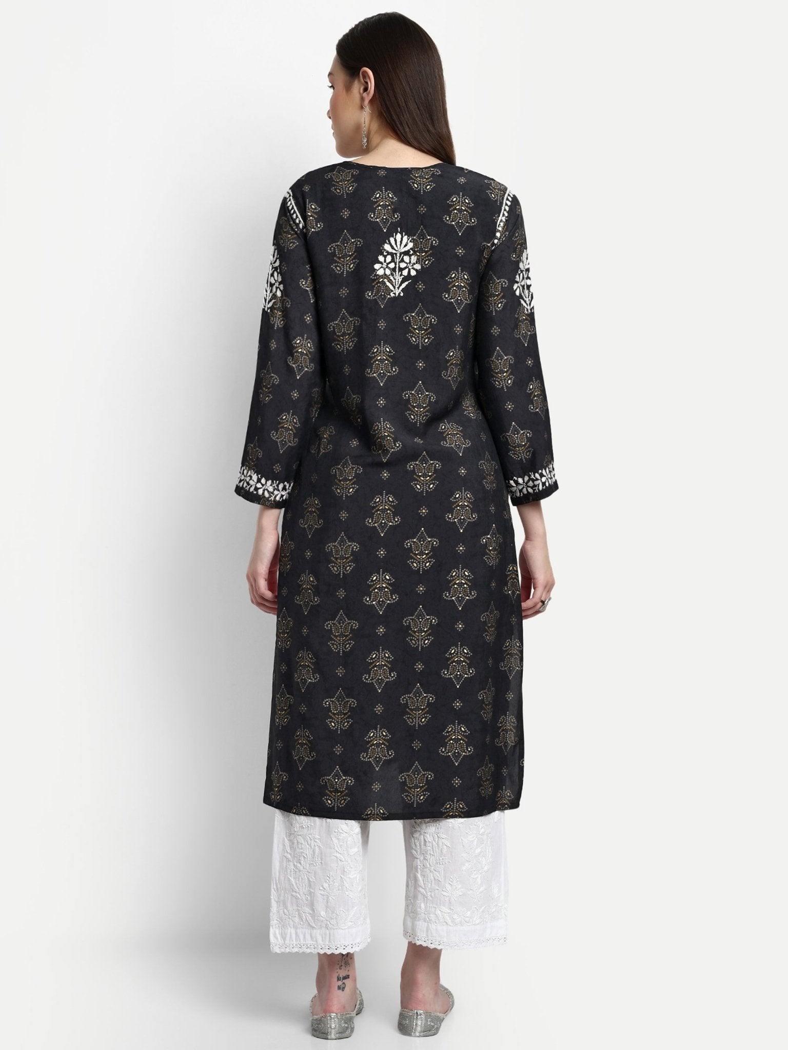 Lucknow Chikankari Hand Embroidered Kurta Muslin - Indiankala4u