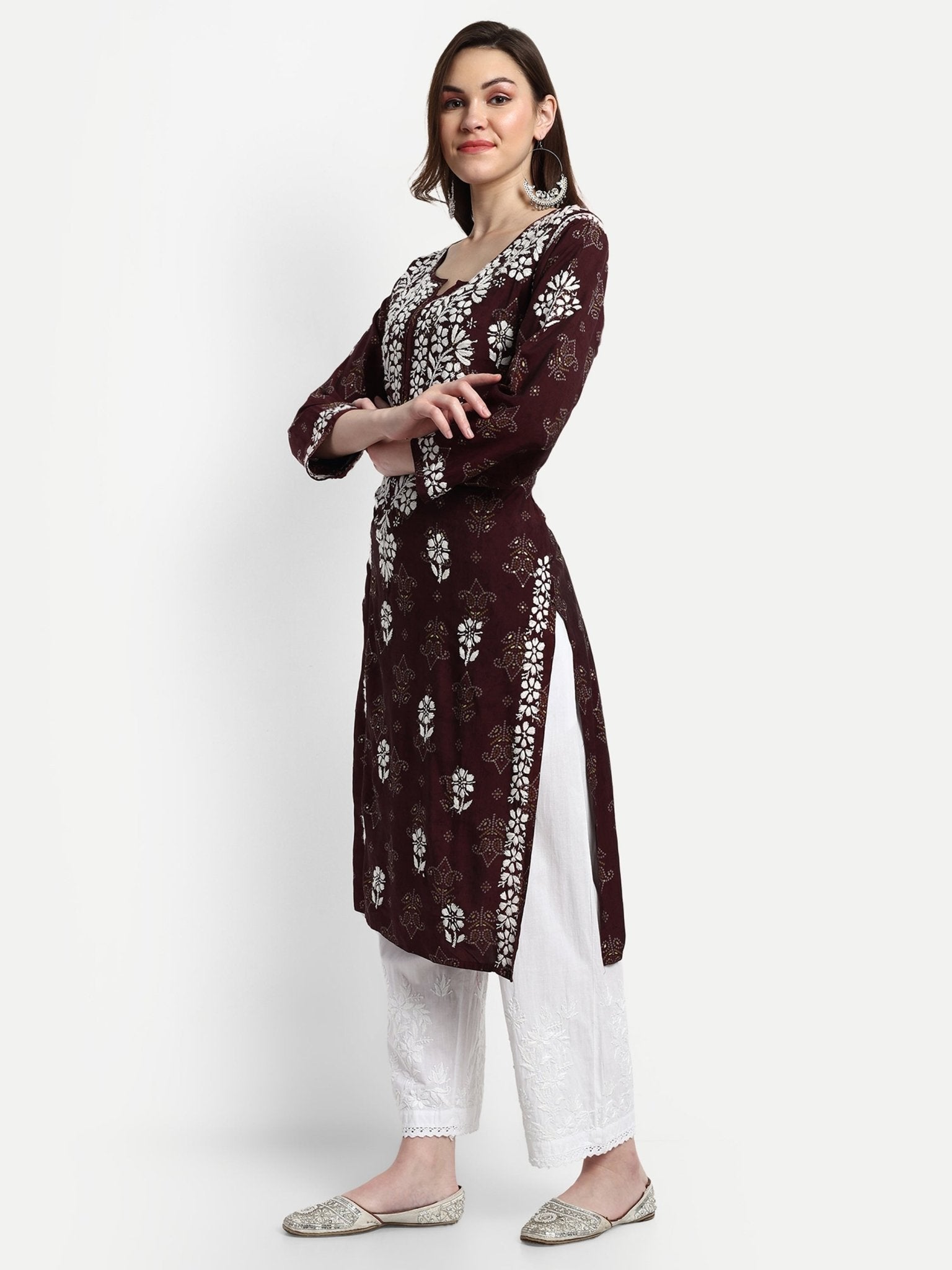 Lucknow Chikankari Hand Embroidered Kurta Muslin - Indiankala4u