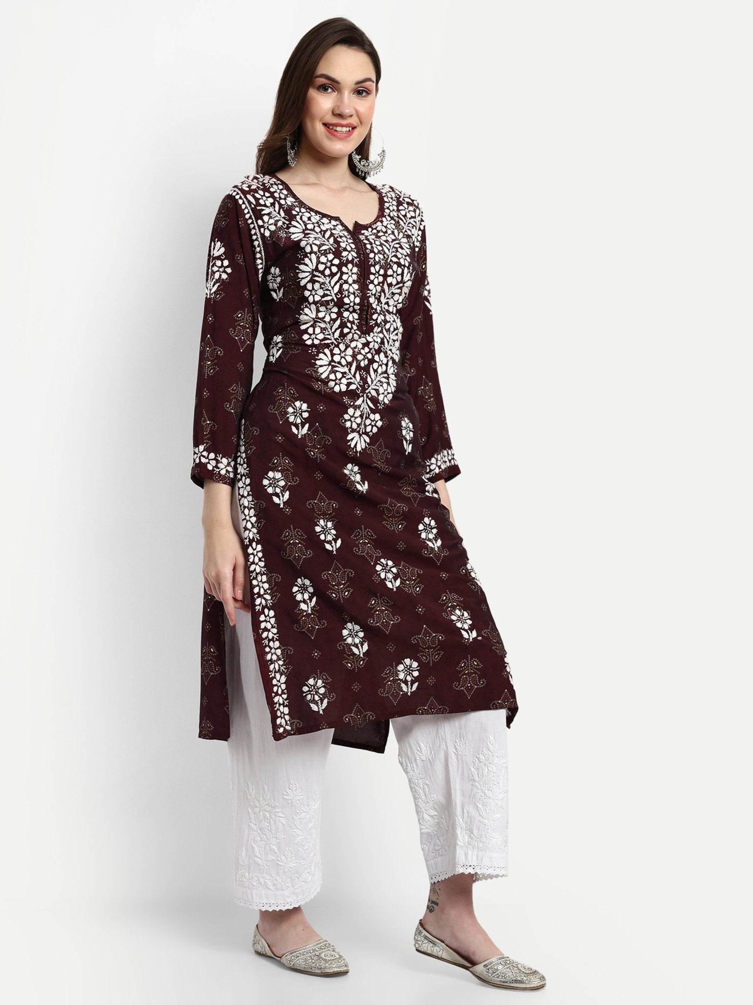 Lucknow Chikankari Hand Embroidered Kurta Muslin - Indiankala4u