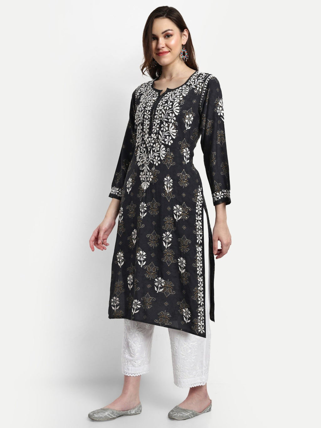 Lucknow Chikankari Hand Embroidered Kurta Muslin - Indiankala4u