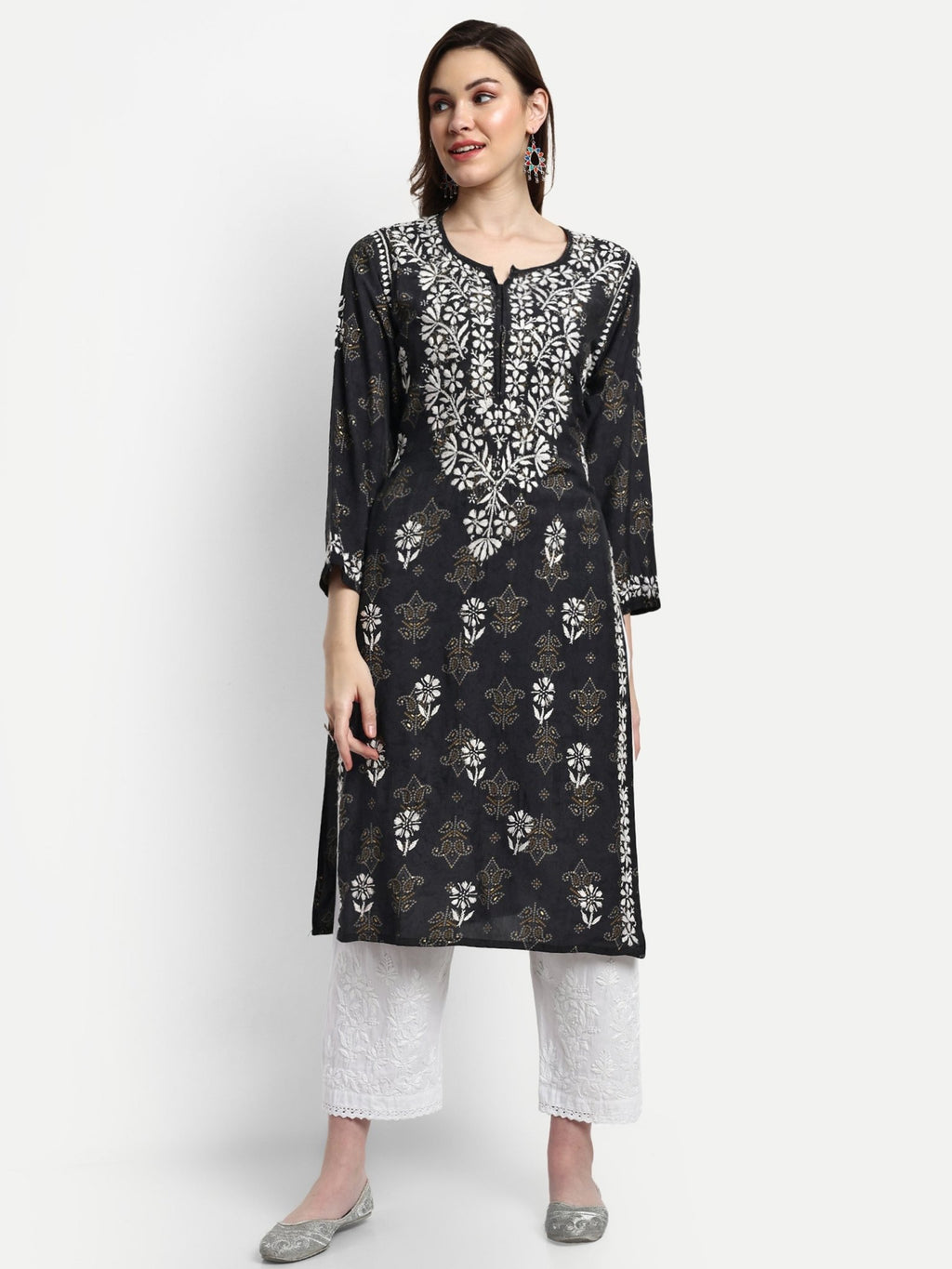 Lucknow Chikankari Hand Embroidered Kurta Muslin - Indiankala4u