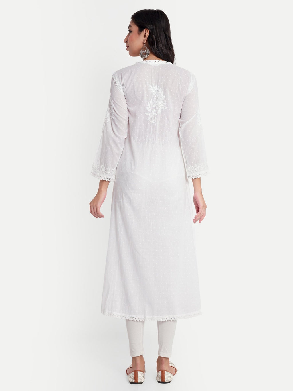 Lucknow Chikankari Hand Embroidered Kurta Sri Rambooti Cotton - Indiankala4u