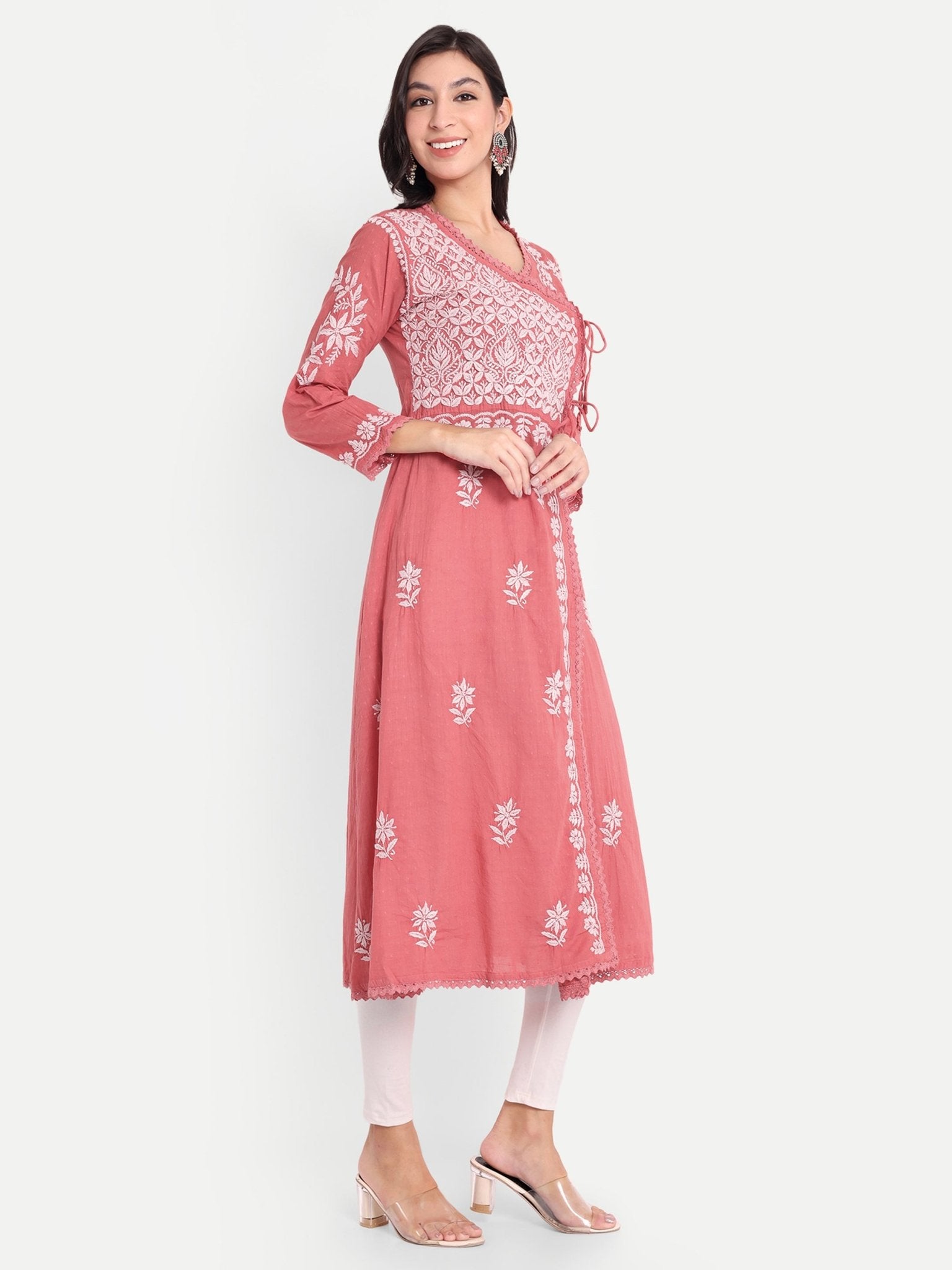 Lucknow Chikankari Hand Embroidered Kurta Sri Rambooti Cotton - Indiankala4u