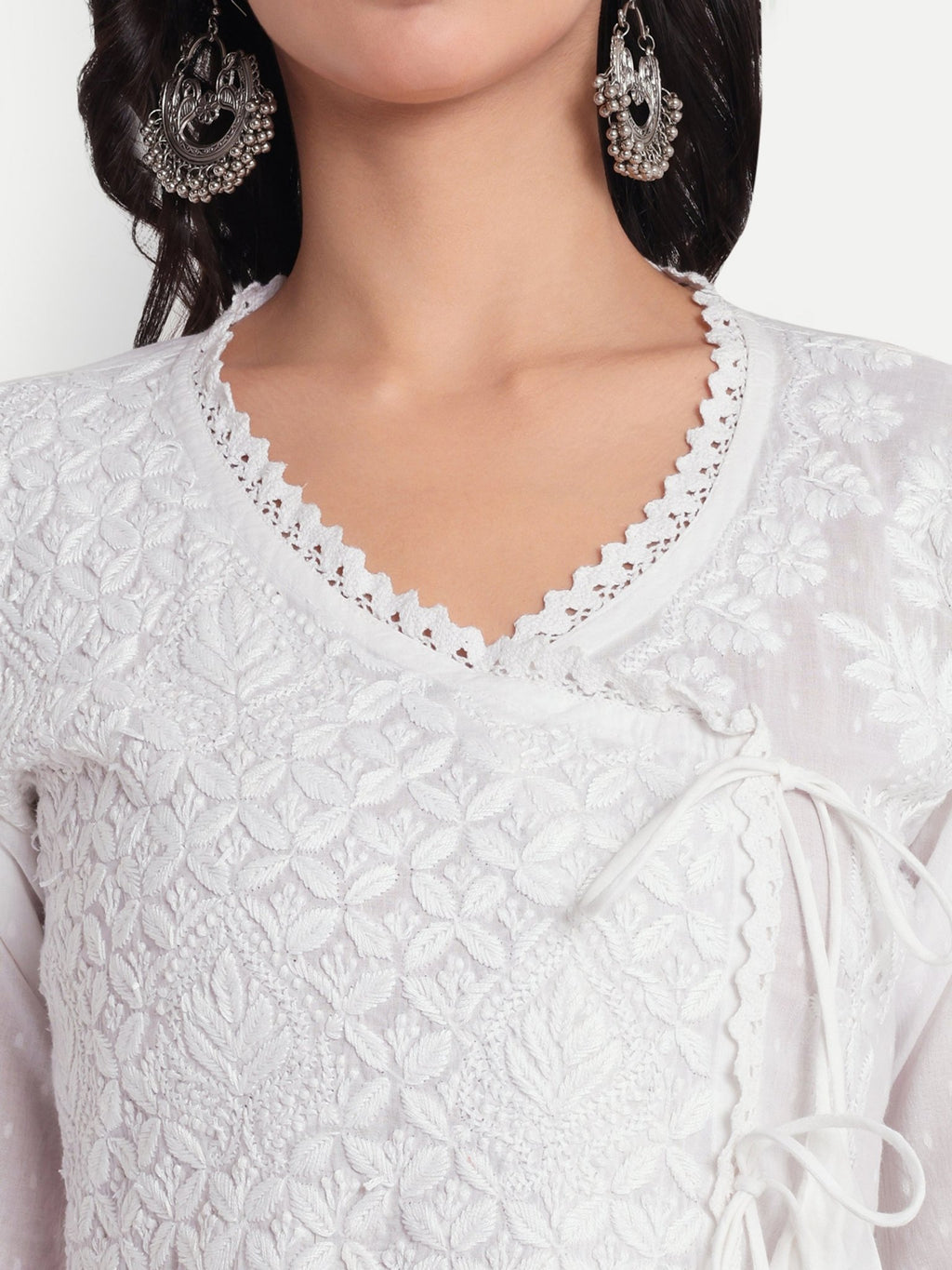 Lucknow Chikankari Hand Embroidered Kurta Sri Rambooti Cotton - Indiankala4u