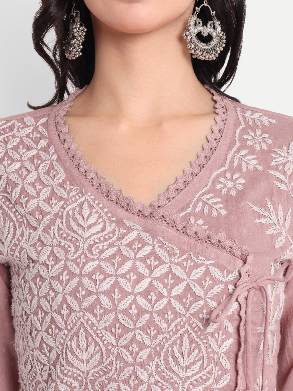 Lucknow Chikankari Hand Embroidered Kurta Sri Rambooti Cotton - Indiankala4u