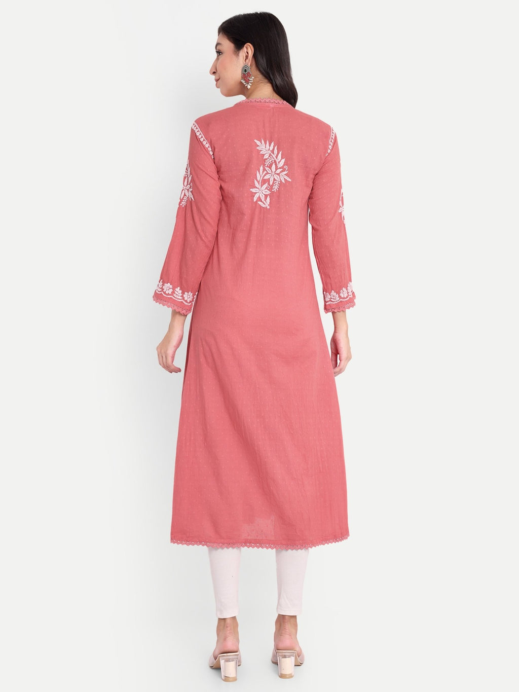 Lucknow Chikankari Hand Embroidered Kurta Sri Rambooti Cotton - Indiankala4u