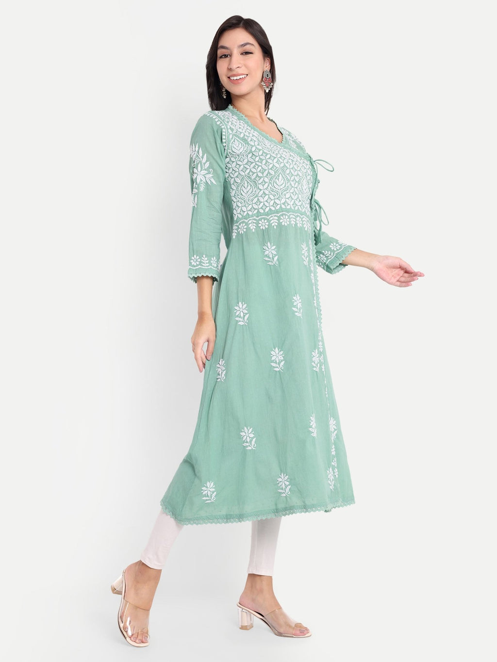 Lucknow Chikankari Hand Embroidered Kurta Sri Rambooti Cotton - Indiankala4u