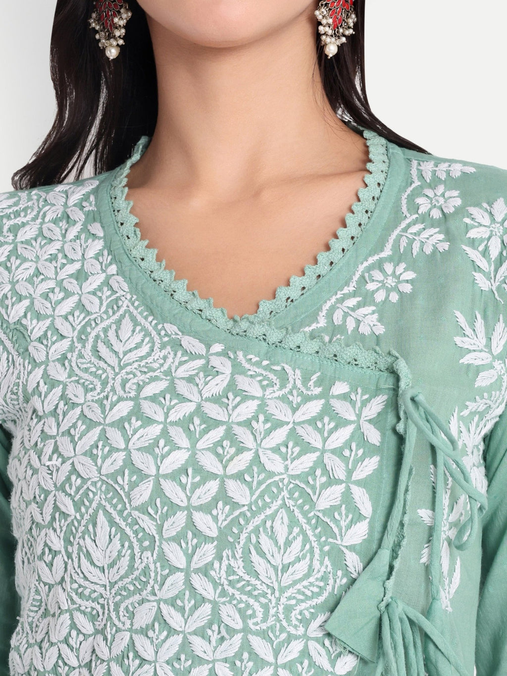 Lucknow Chikankari Hand Embroidered Kurta Sri Rambooti Cotton - Indiankala4u