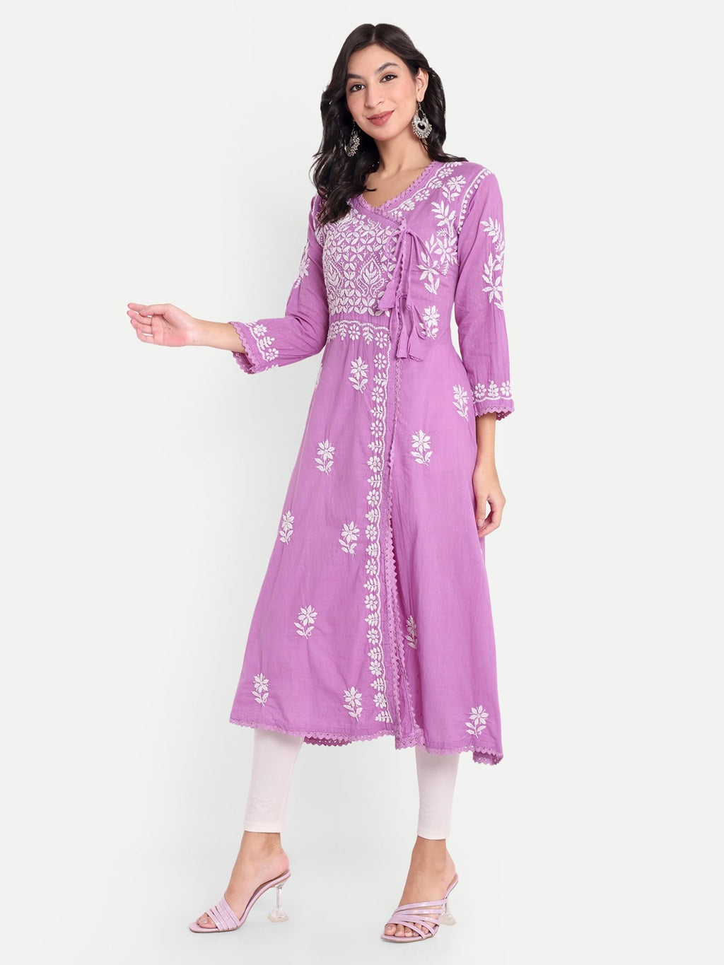 Lucknow Chikankari Hand Embroidered Kurta Sri Rambooti Cotton - Indiankala4u