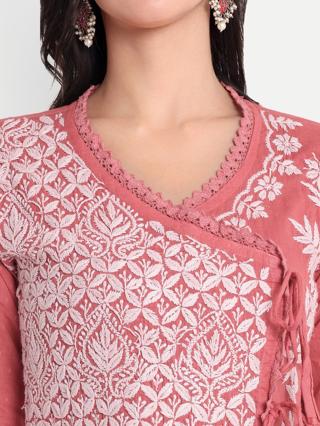 Lucknow Chikankari Hand Embroidered Kurta Sri Rambooti Cotton - Indiankala4u