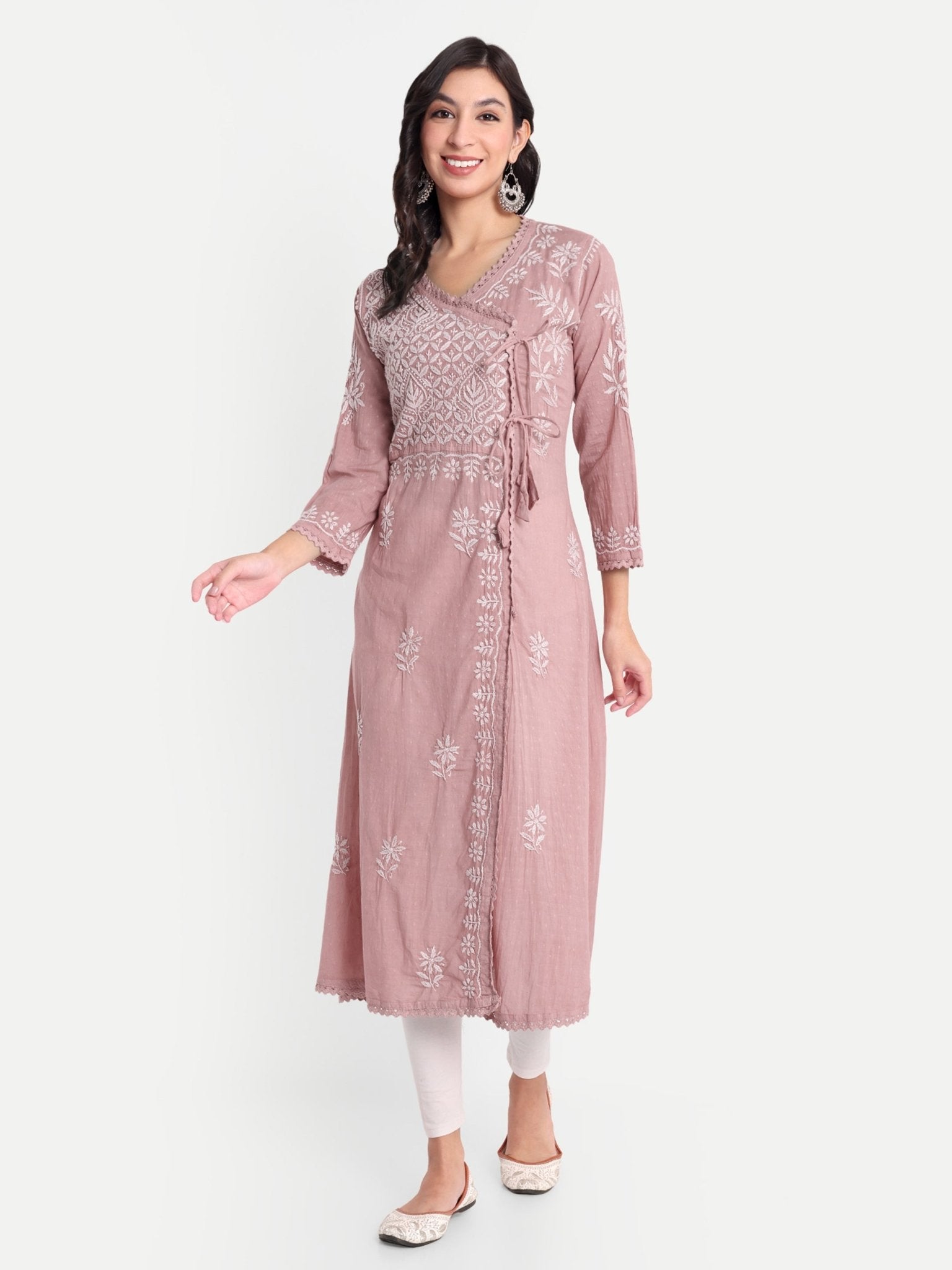 Lucknow Chikankari Hand Embroidered Kurta Sri Rambooti Cotton - Indiankala4u