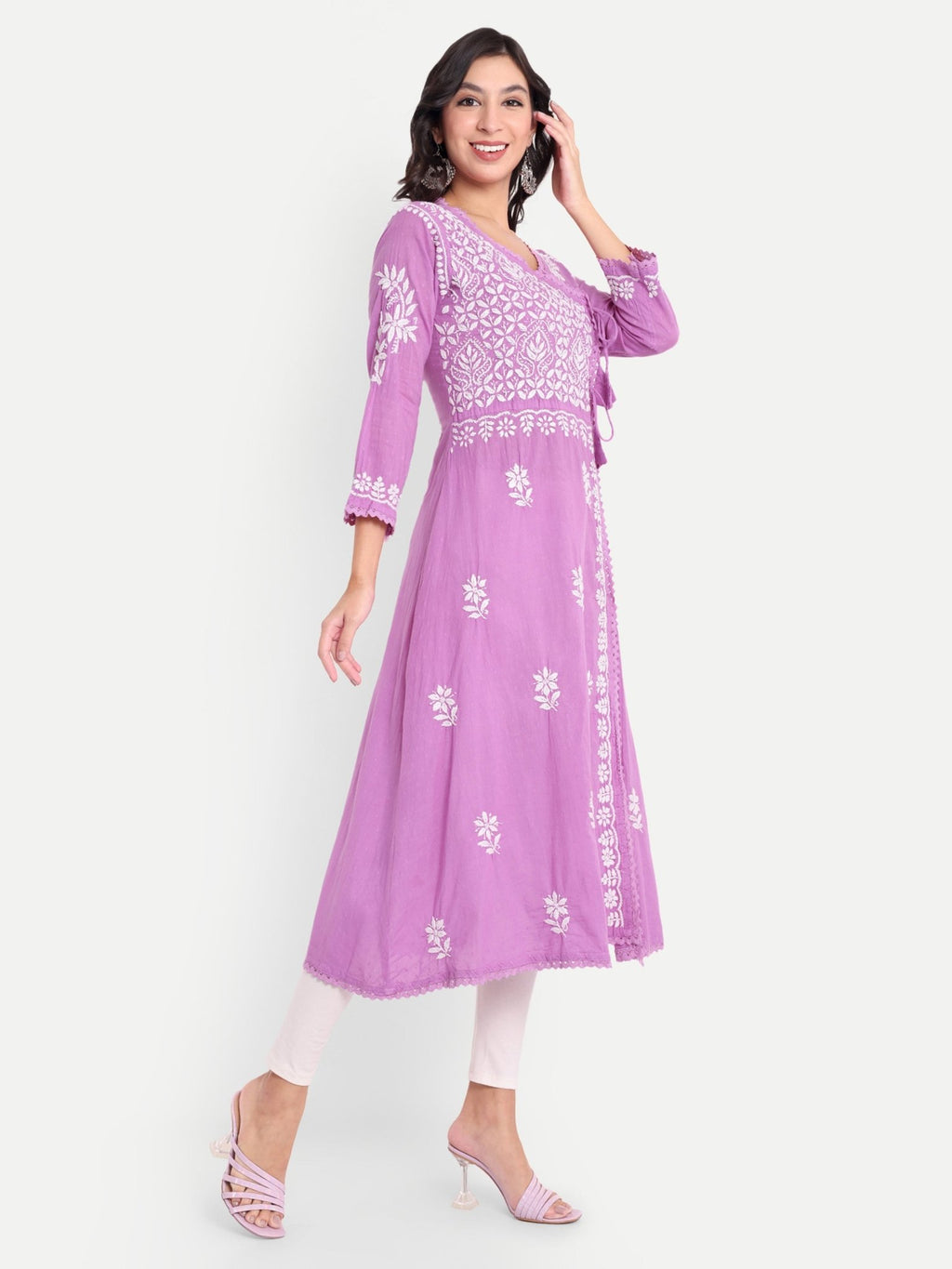 Lucknow Chikankari Hand Embroidered Kurta Sri Rambooti Cotton - Indiankala4u