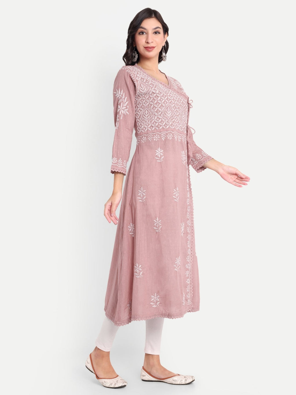 Lucknow Chikankari Hand Embroidered Kurta Sri Rambooti Cotton - Indiankala4u