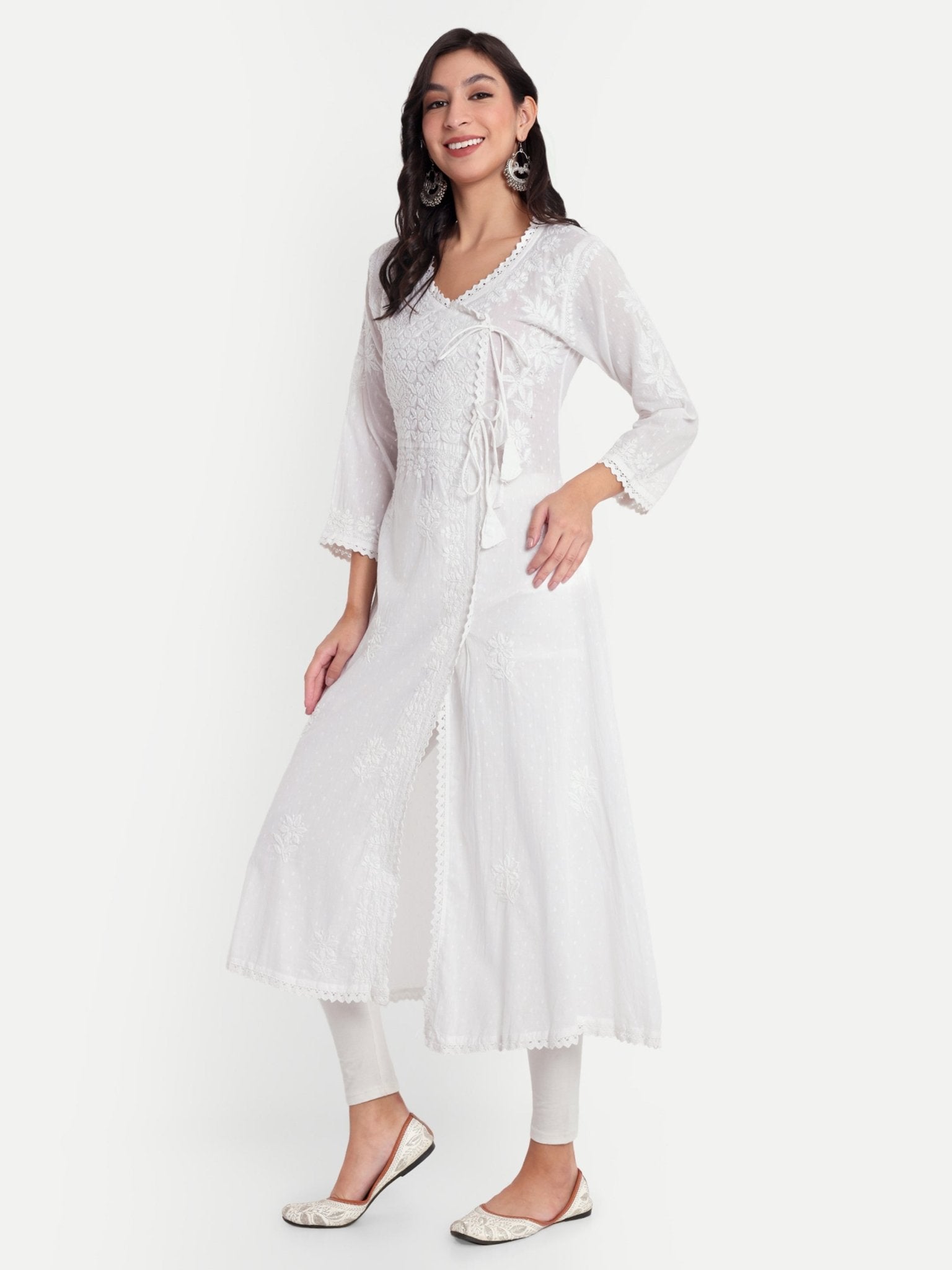 Lucknow Chikankari Hand Embroidered Kurta Sri Rambooti Cotton - Indiankala4u