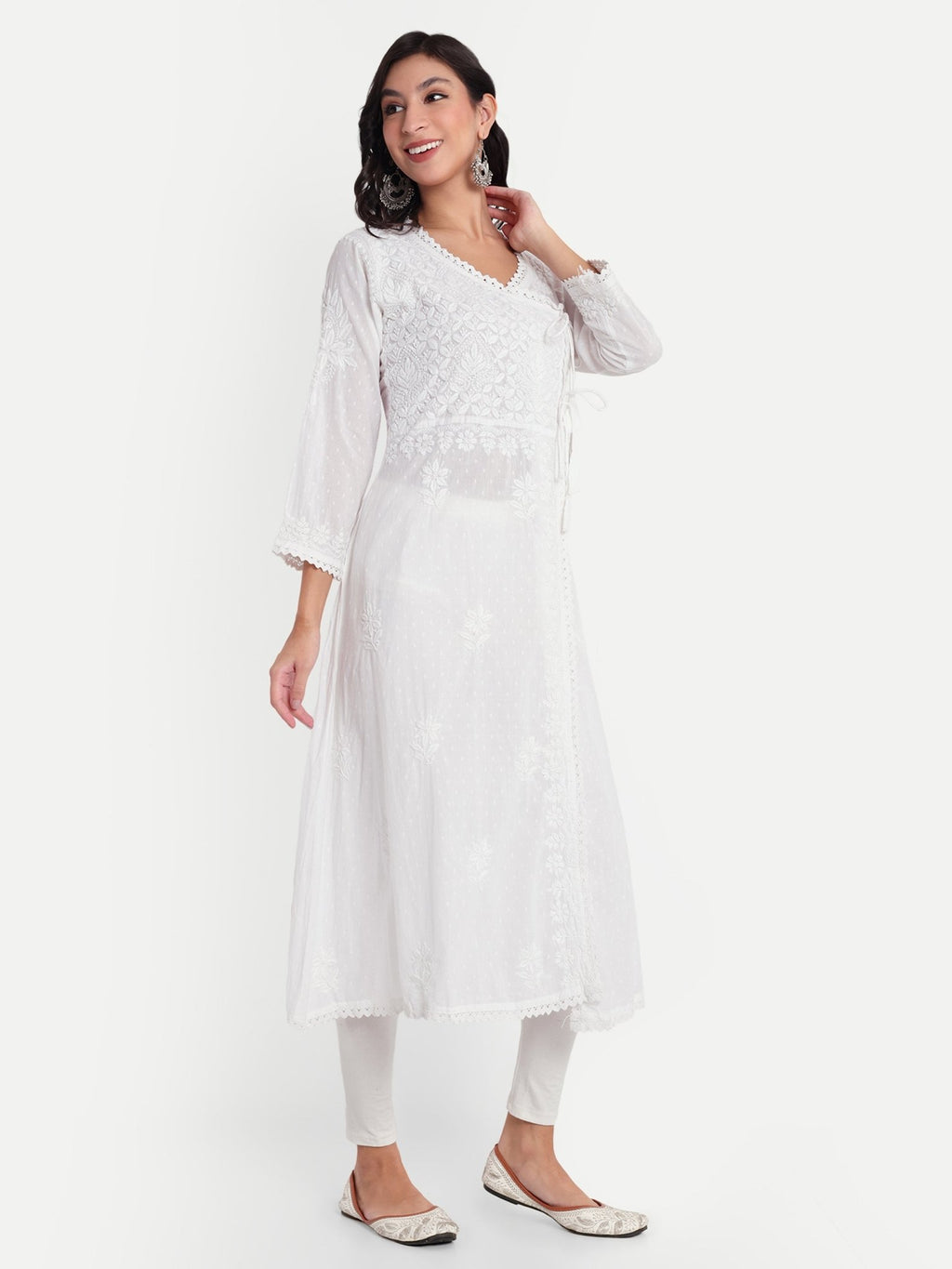 Lucknow Chikankari Hand Embroidered Kurta Sri Rambooti Cotton - Indiankala4u