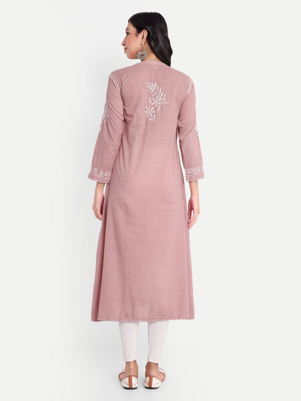 Lucknow Chikankari Hand Embroidered Kurta Sri Rambooti Cotton - Indiankala4u