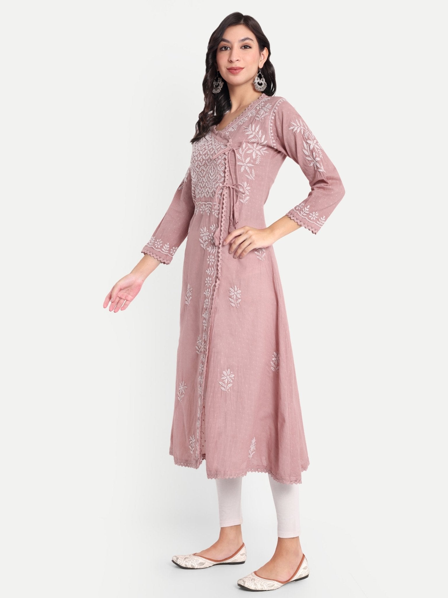 Lucknow Chikankari Hand Embroidered Kurta Sri Rambooti Cotton - Indiankala4u