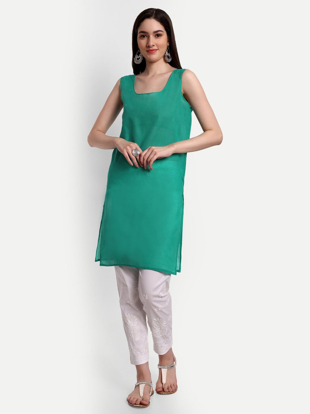 Lucknow Chikankari Hand Embroidered Kurta with Matching Inner, Georgette - Indiankala4u