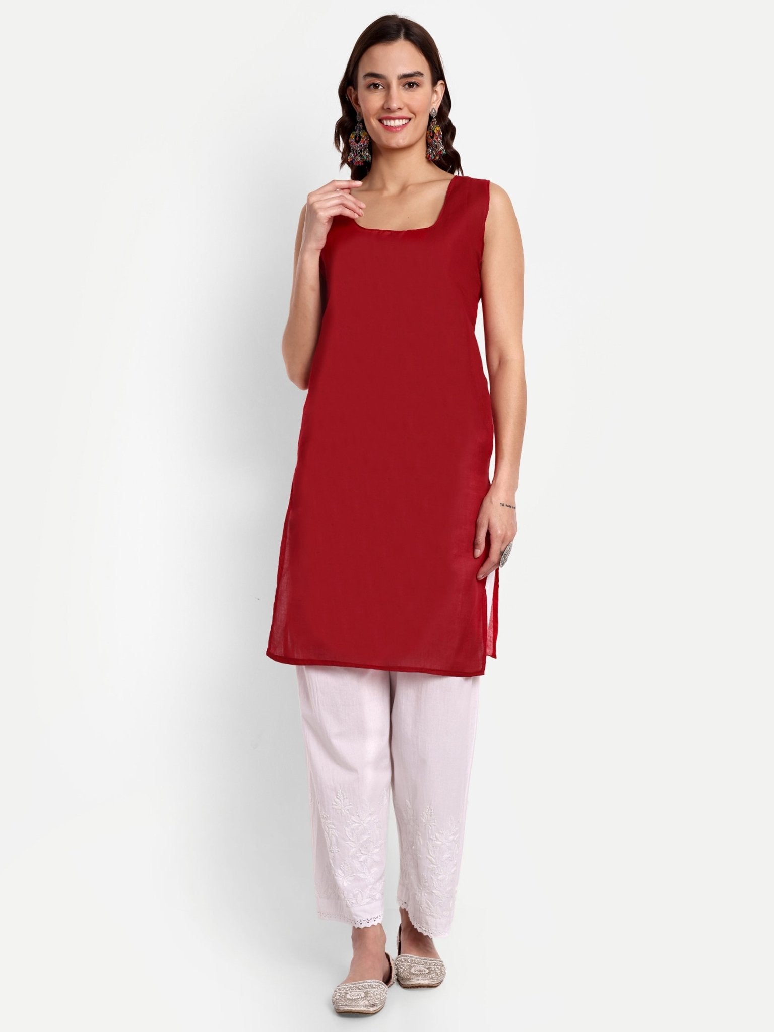 Lucknow Chikankari Hand Embroidered Kurta with Matching Inner, Georgette - Indiankala4u