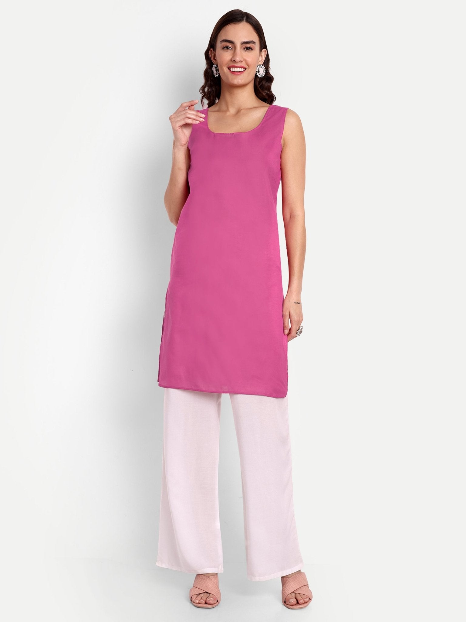 Lucknow Chikankari Hand Embroidered Kurta with Matching Inner, Georgette - Indiankala4u