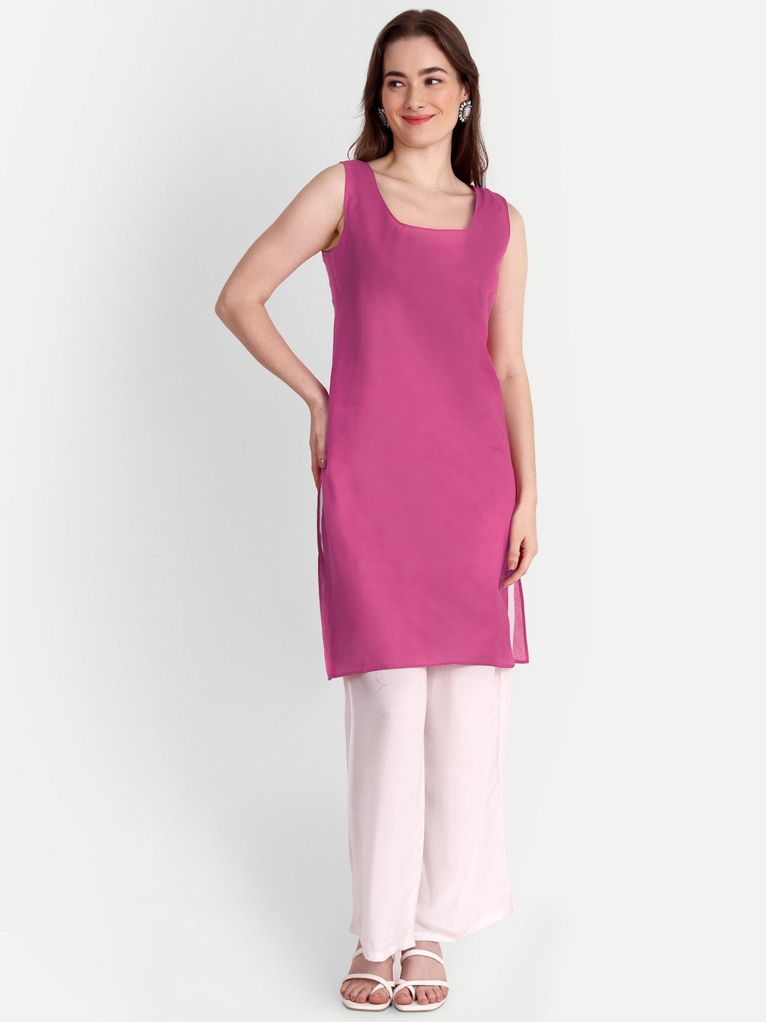 Lucknow Chikankari Hand Embroidered Kurta with Matching Inner, Georgette - Indiankala4u