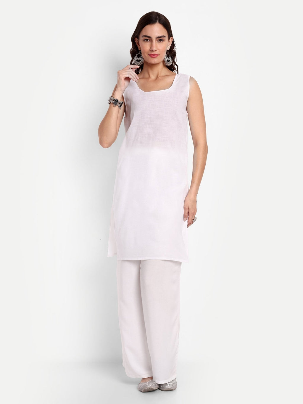 Lucknow Chikankari Hand Embroidered Kurta with Matching Inner, Georgette - Indiankala4u