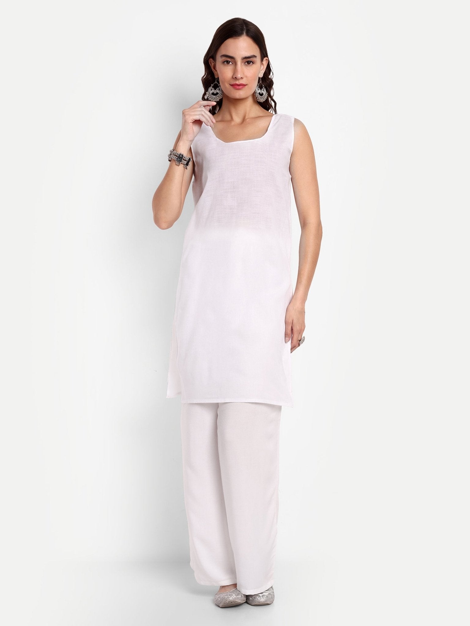 Lucknow Chikankari Hand Embroidered Kurta with Matching Inner, Georgette - Indiankala4u